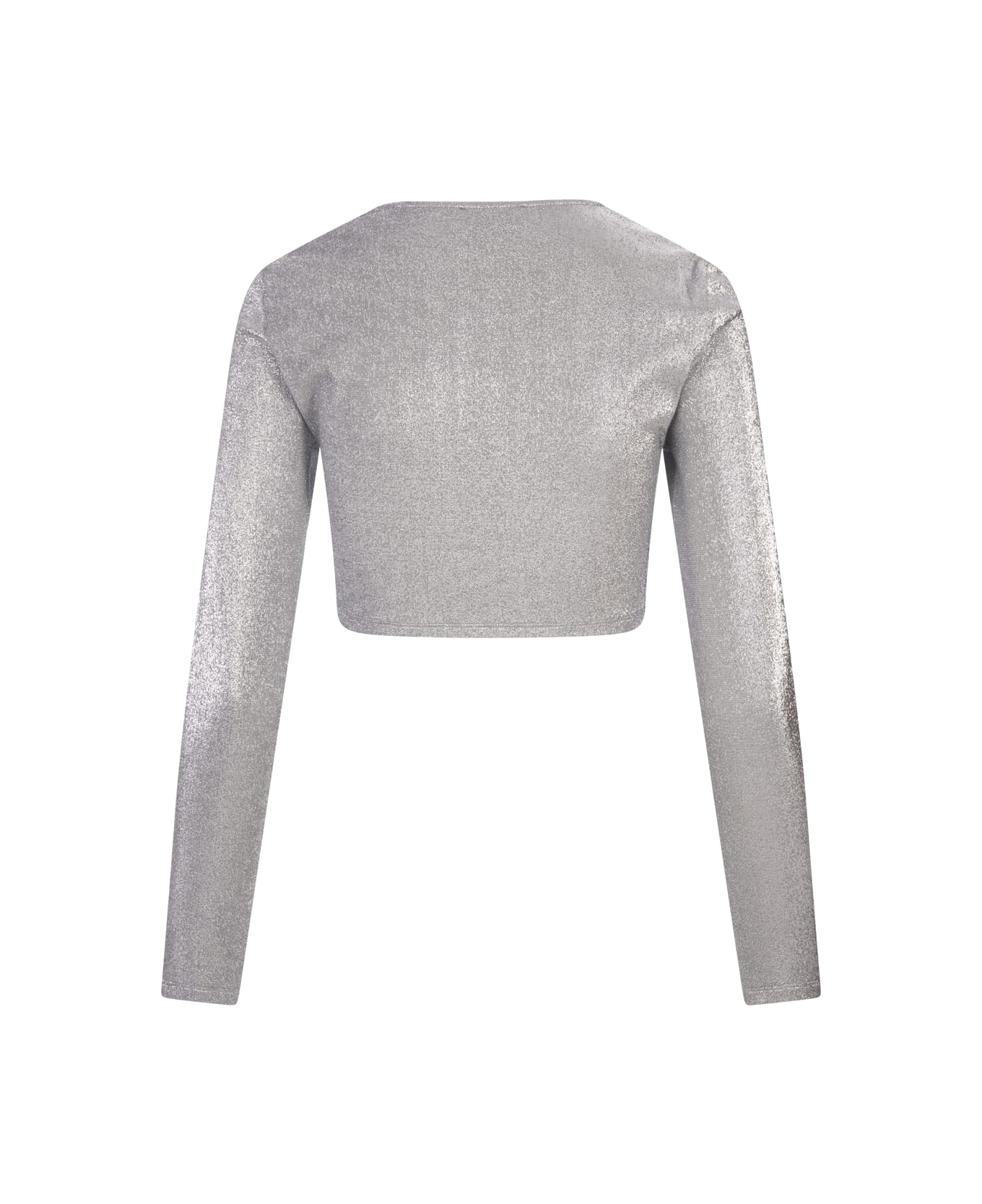 Paco Rabanne Silver Long-sleeved Crop Top With Logo - Silver