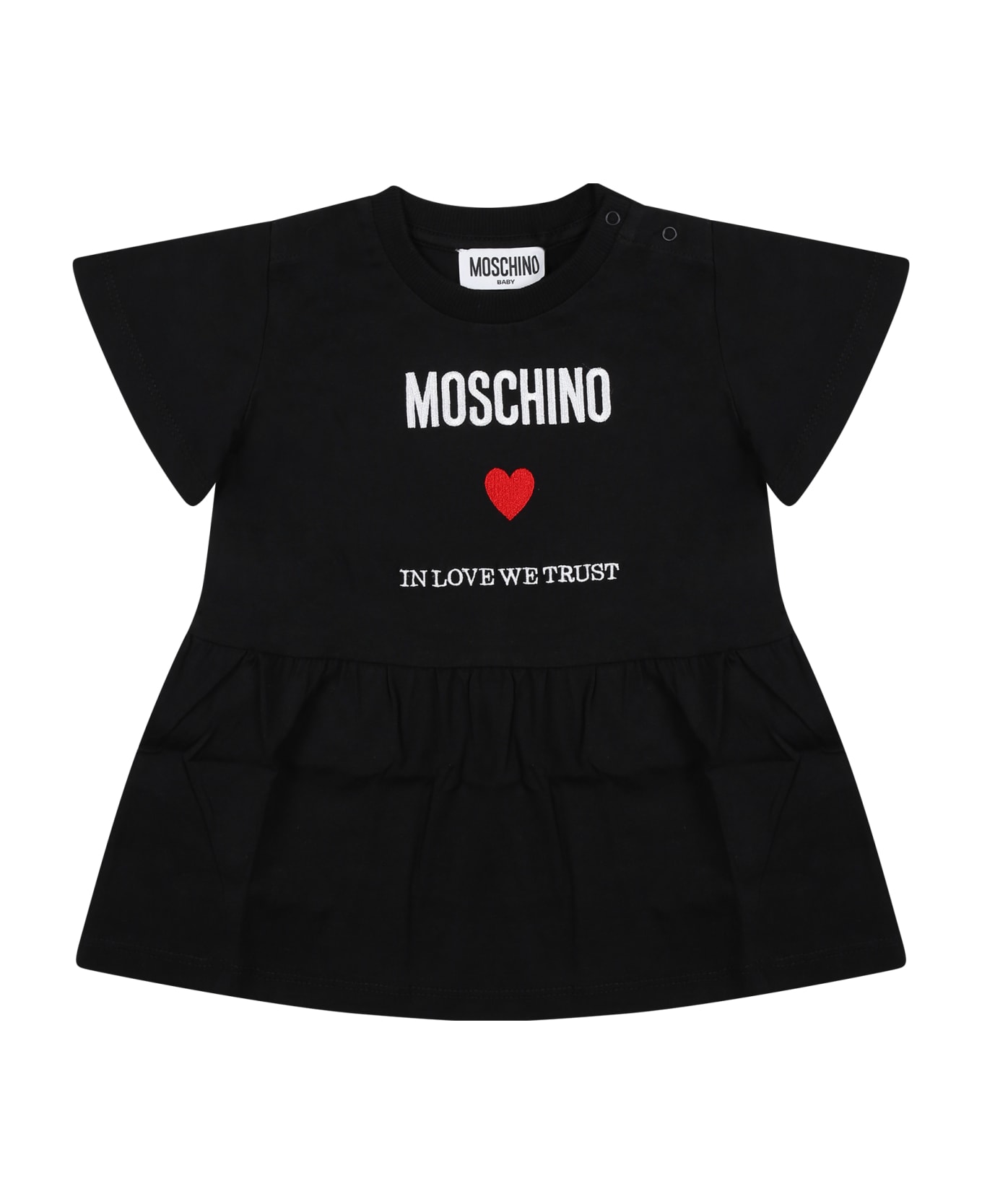 Moschino Black Dress For Baby Girl With Logo And Heart - Black