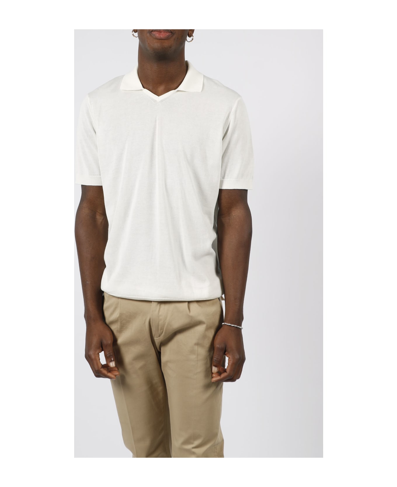 Drumohr Buttonless Cotton Polo Shirt - White ポロシャツ
