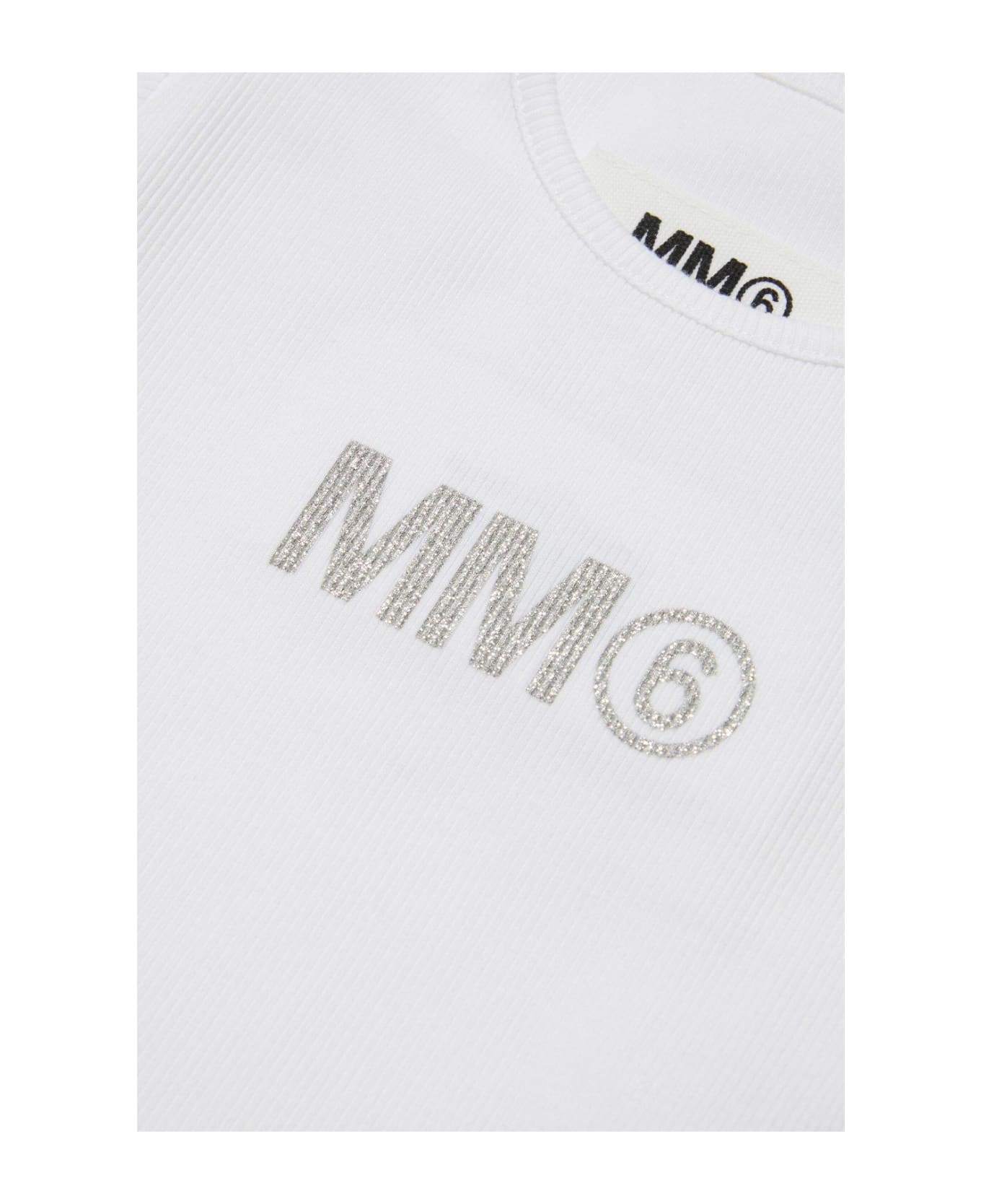 MM6 Maison Margiela Glitter Logo-printed Crewneck T-shirt - White Tシャツ＆ポロシャツ