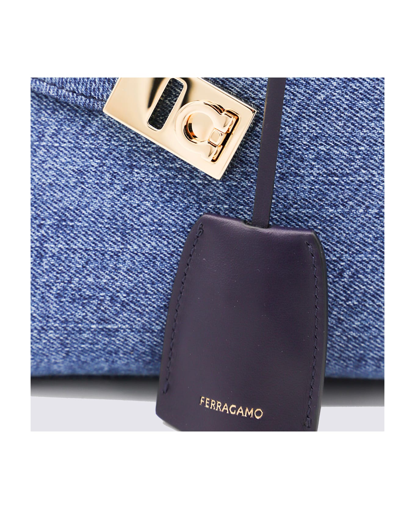 Ferragamo Denim Leather Hug Mini Top Handle Bag - DUL MIDNIGHT