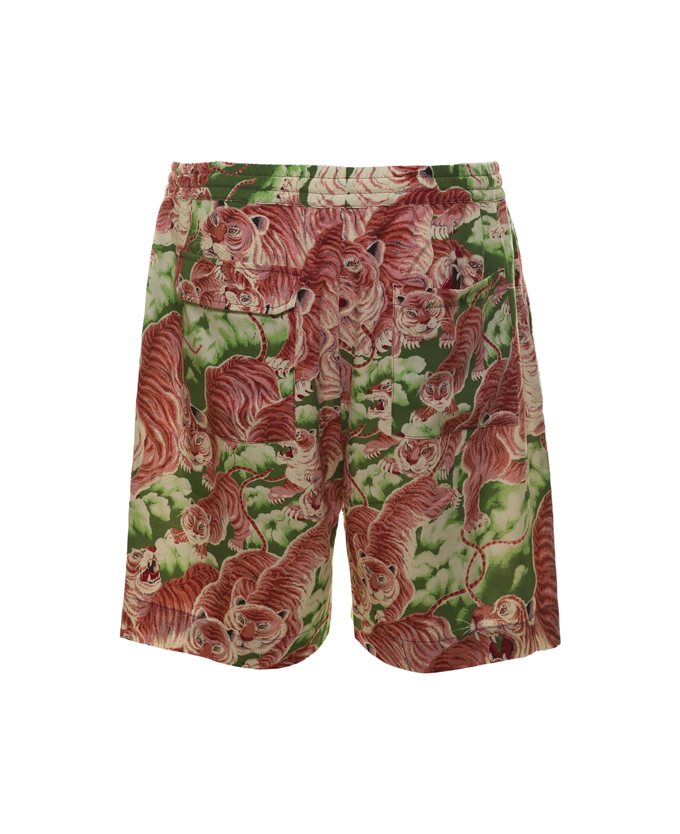 Pence Multicolor Drawstring Shorts With All-over Tiger Print In Viscose Blend Man - Multicolor