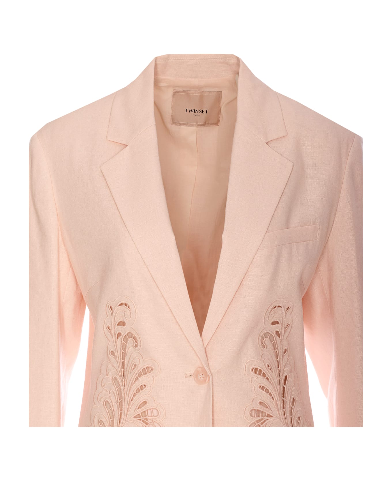 TwinSet Mixed Linen Blazer With Embroidery - Baby Pink