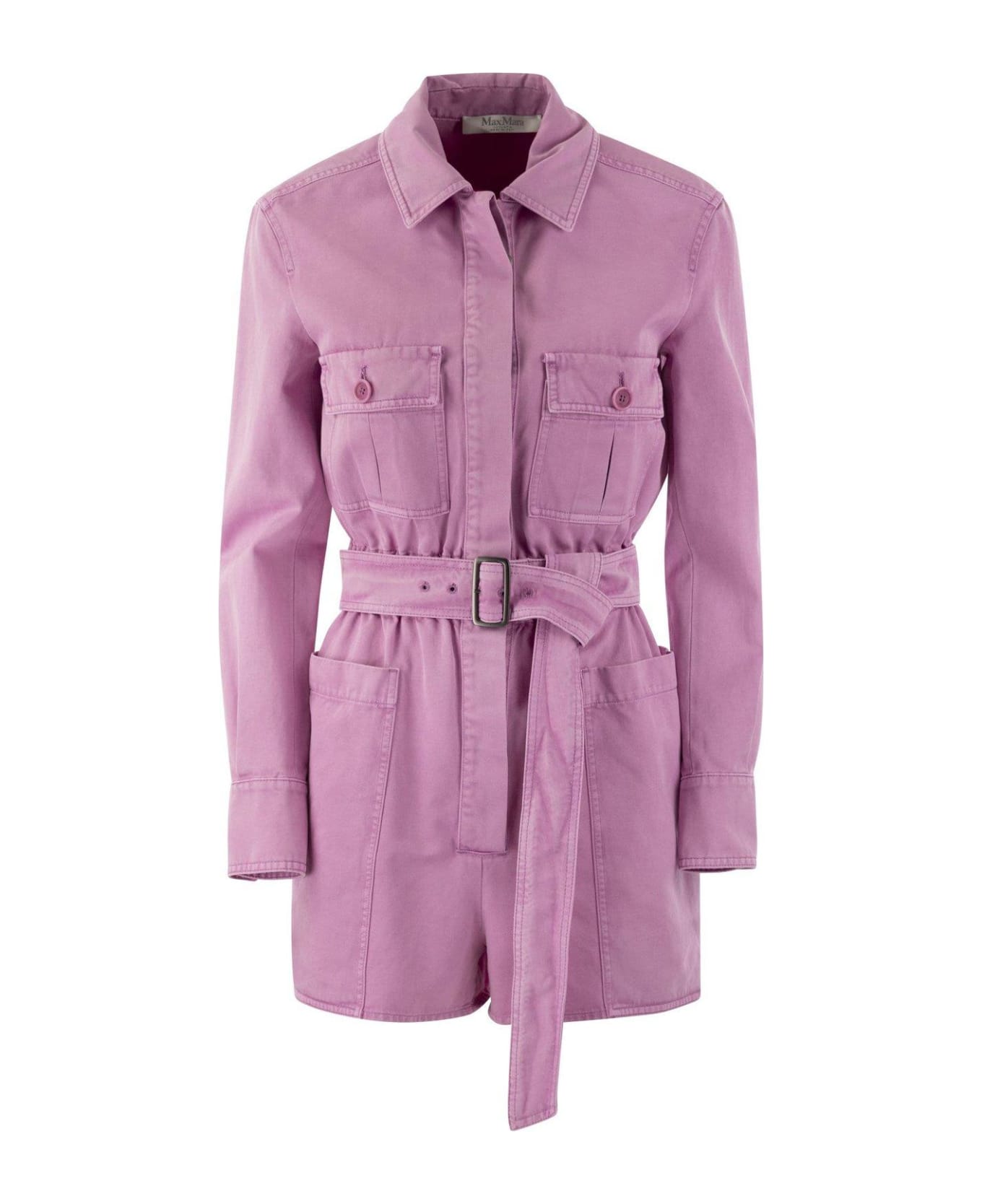 Max Mara Belted Long-sleeved Jumpsuit - Lilac コート