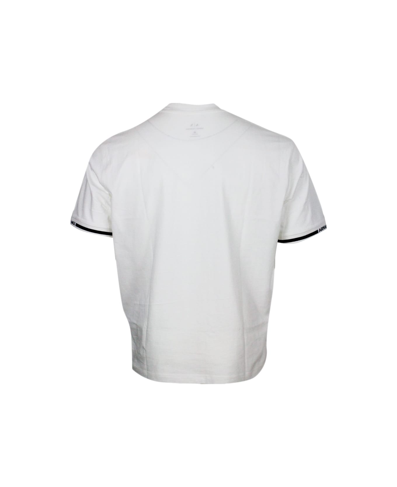 Armani Collezioni Short-sleeved Crew-neck T-shirt With Logo On The Sleeves - White シャツ