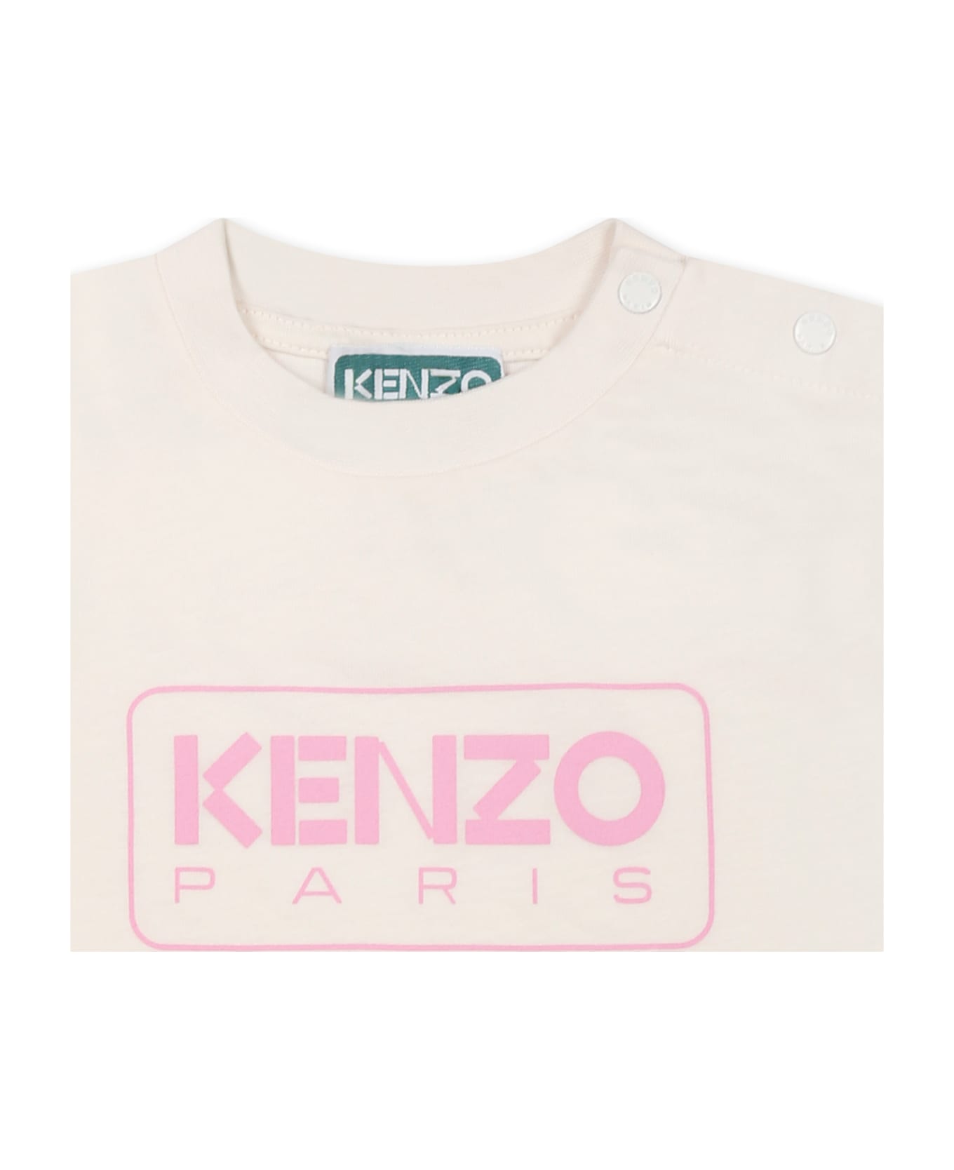 Kenzo Kids Ivory T-shirt For Baby Girl With Logo - Ivory
