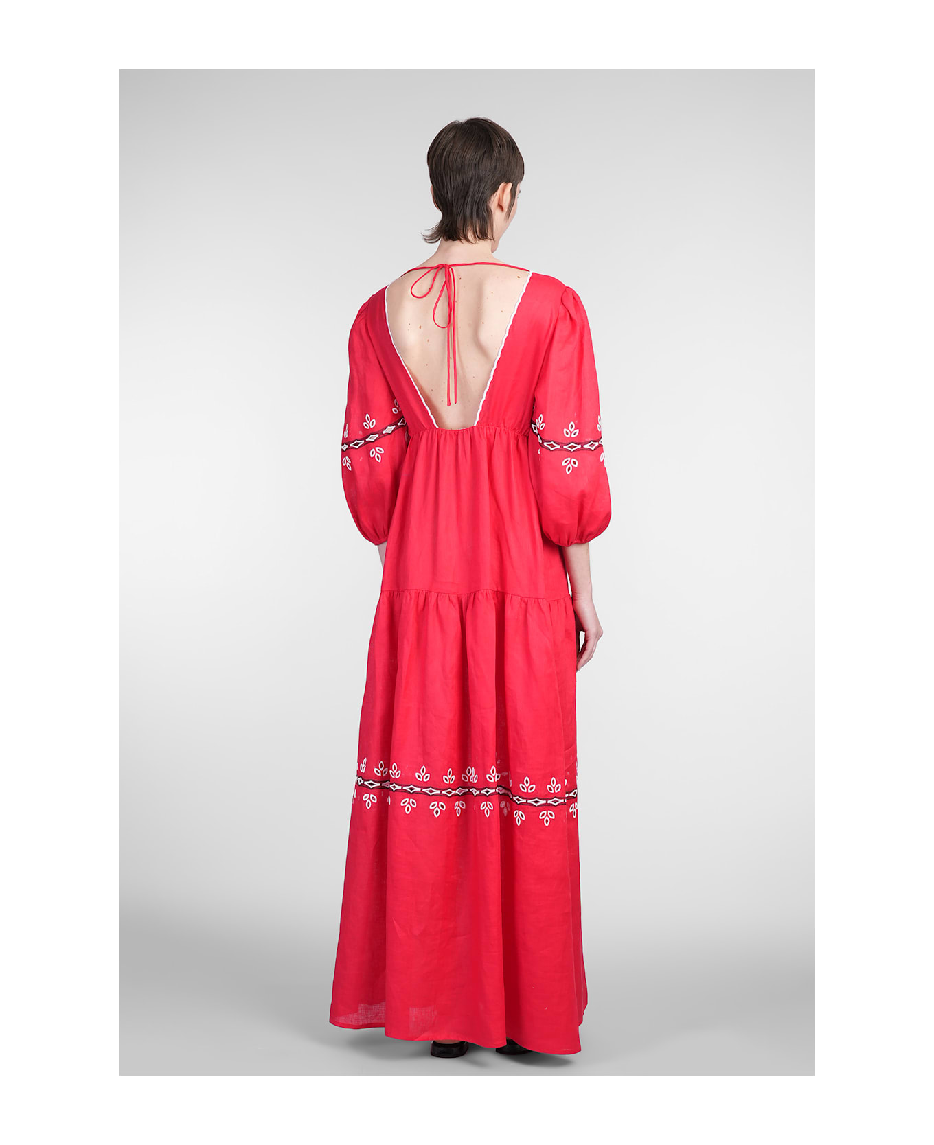 Holy Caftan Adelasia Long Dress In Red Linen - red