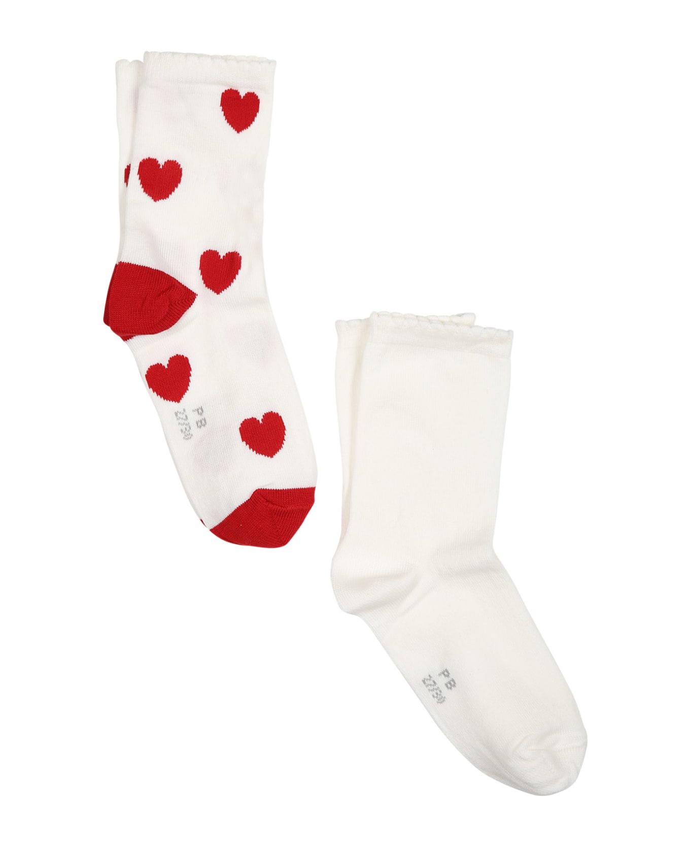 Petit Bateau Set Of Socks For Girl With Hearts - White アンダーウェア
