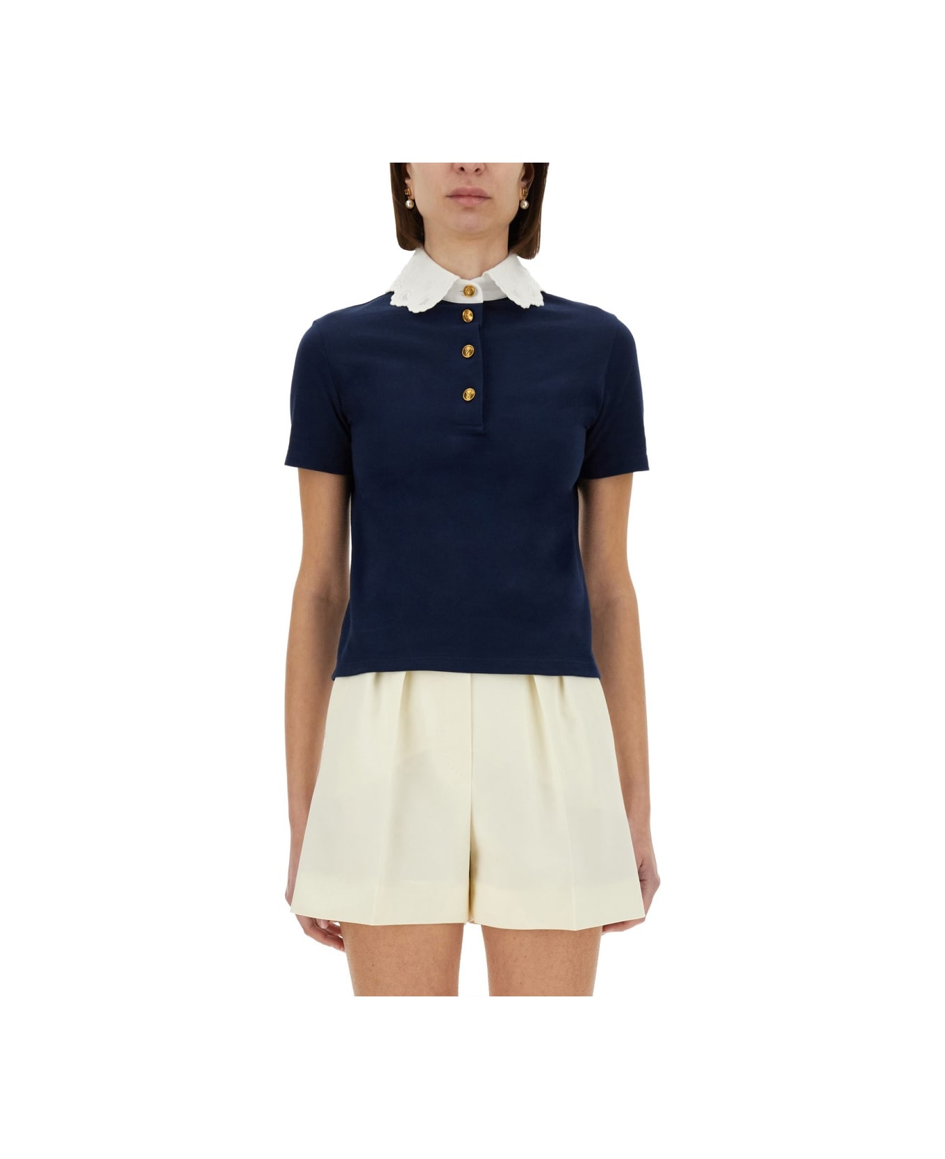 Embroidered Cotton Sweatshirt Polo Shirt - Thumbnail 2