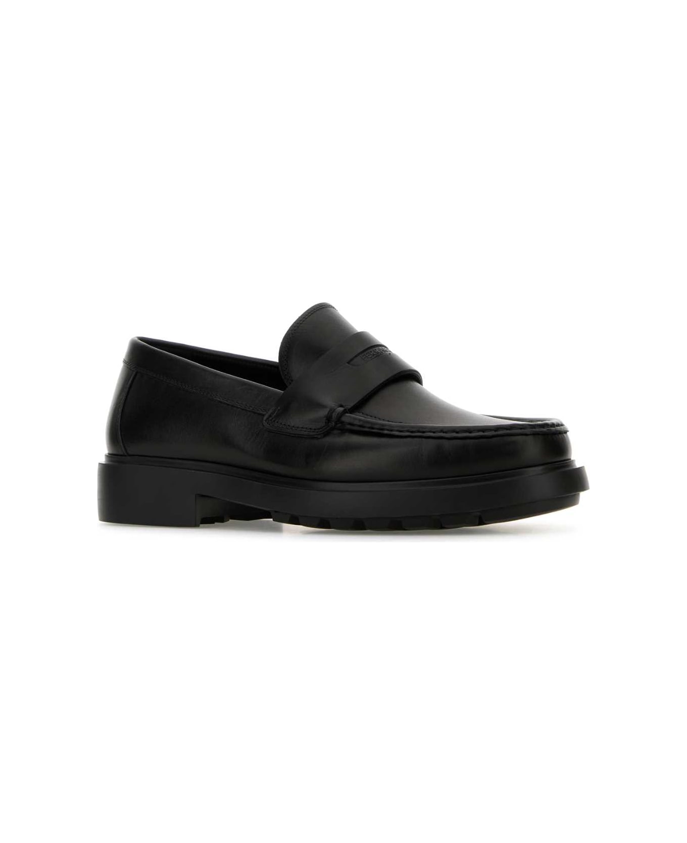 Ferragamo Black Leather Donny Loafers - NERONERONERO