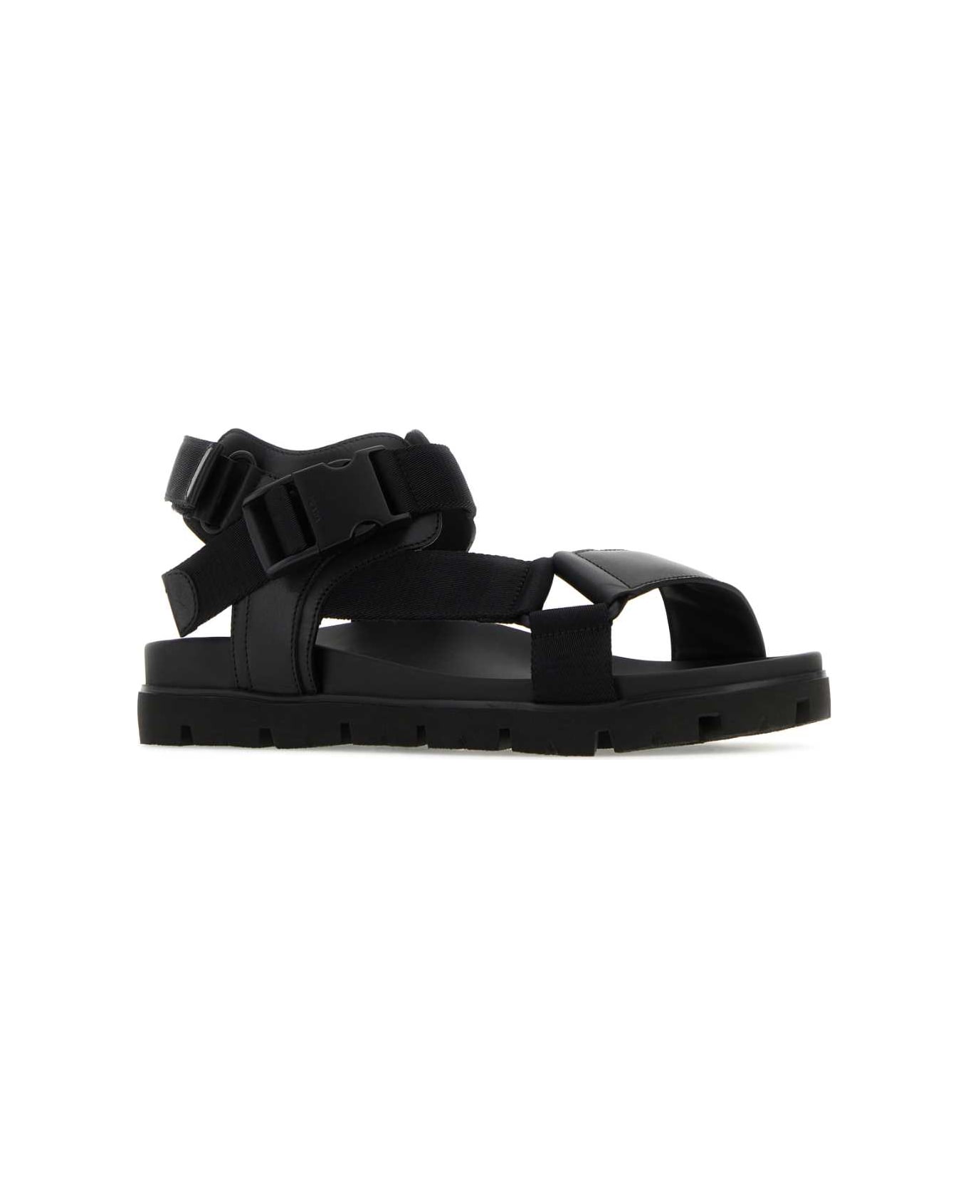 Prada Black Nylon And Leather Sandals - NERO1