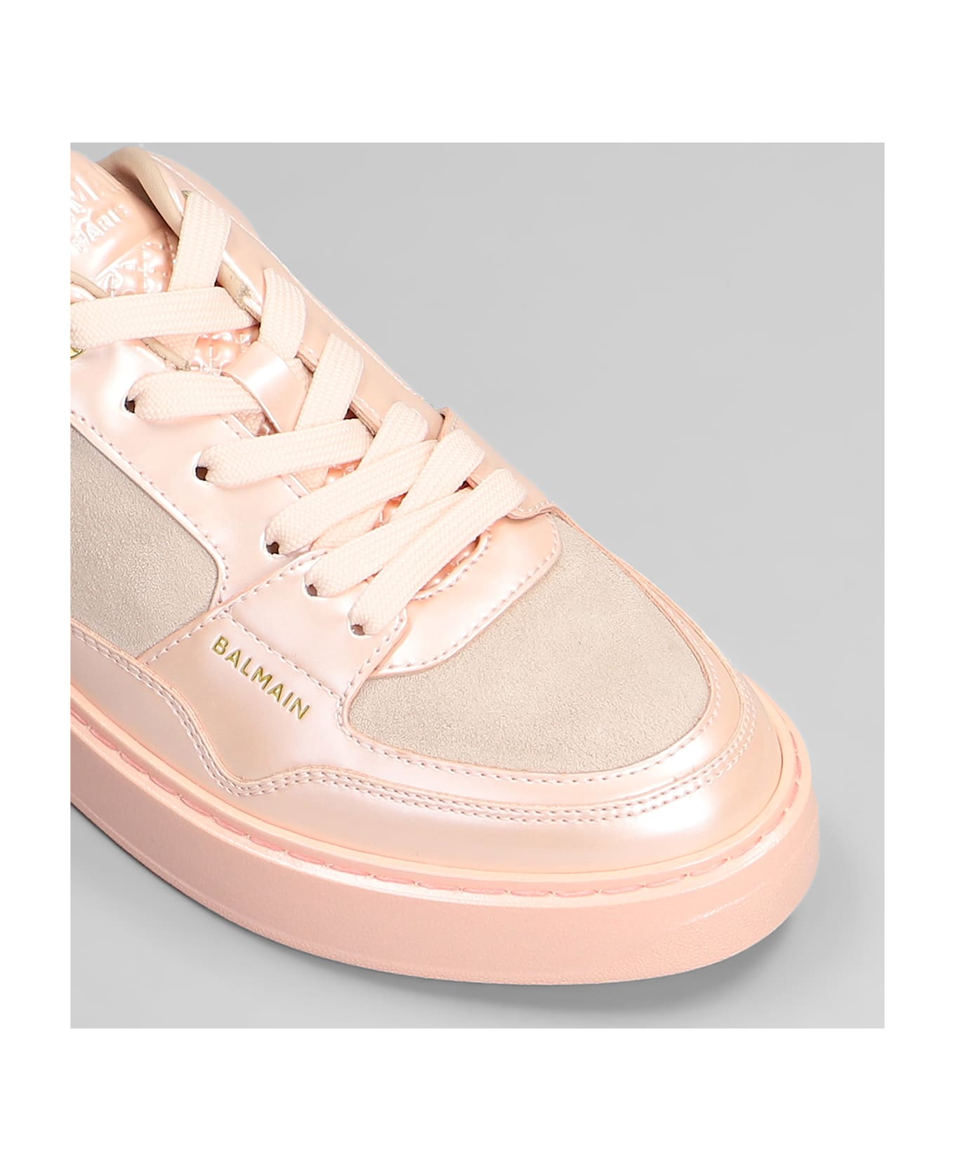 Balmain B Court Sneakers In Rose-pink Suede And Leather - rose-pink