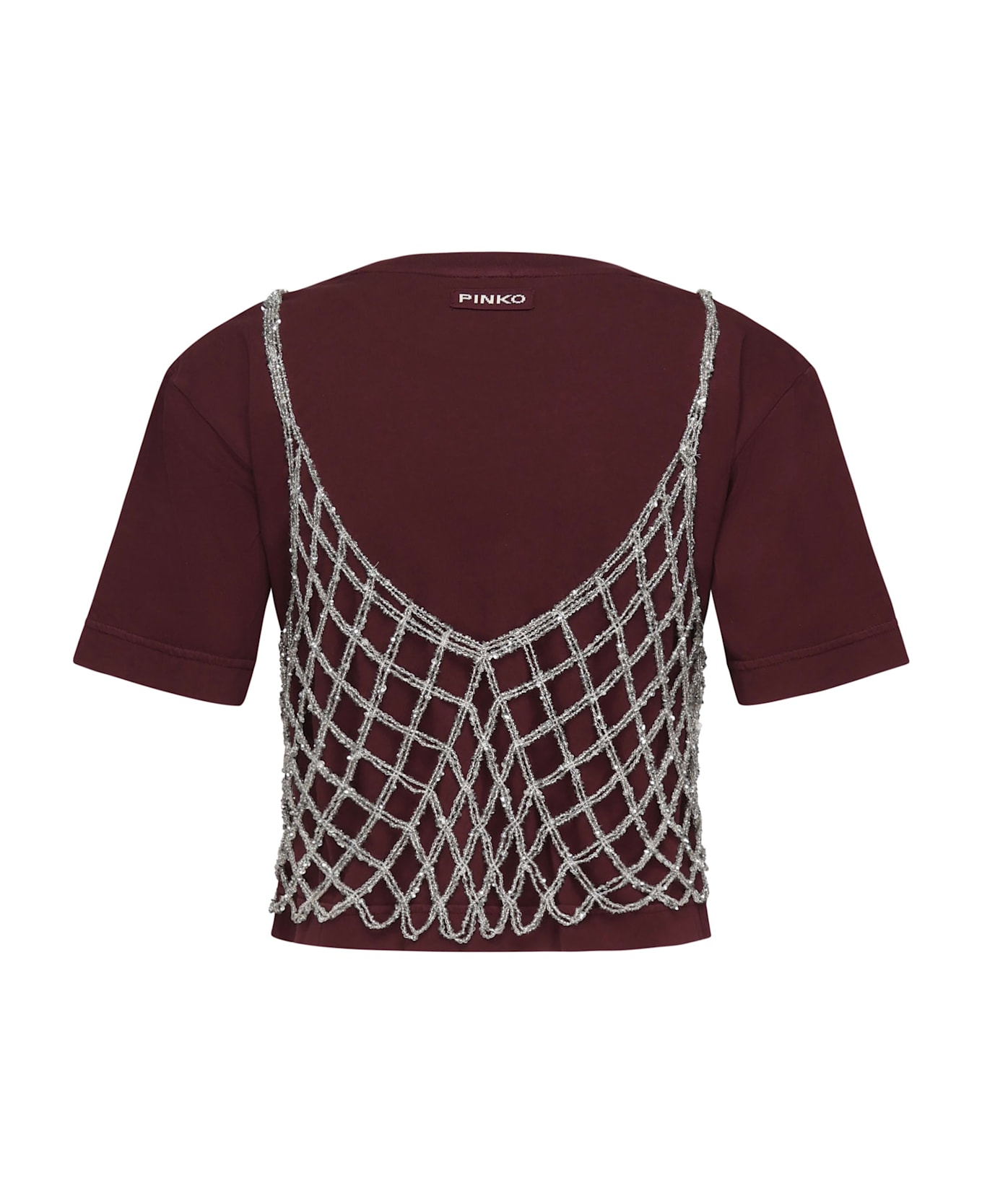 Pinko Cotton Cropped T-shirt - BORDEAUX/SILVER