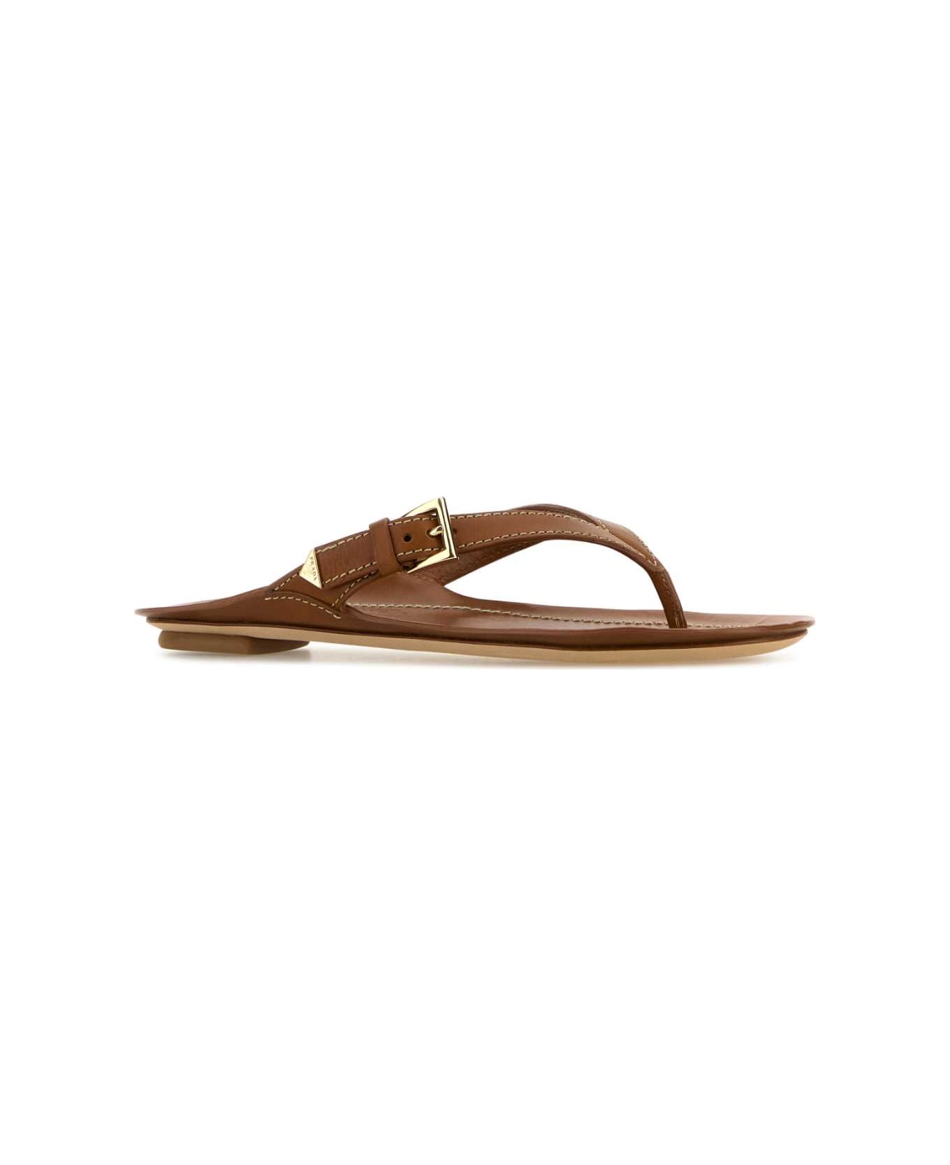 Prada Caramel Leather Thong Slippers - CUOIO フラットシューズ