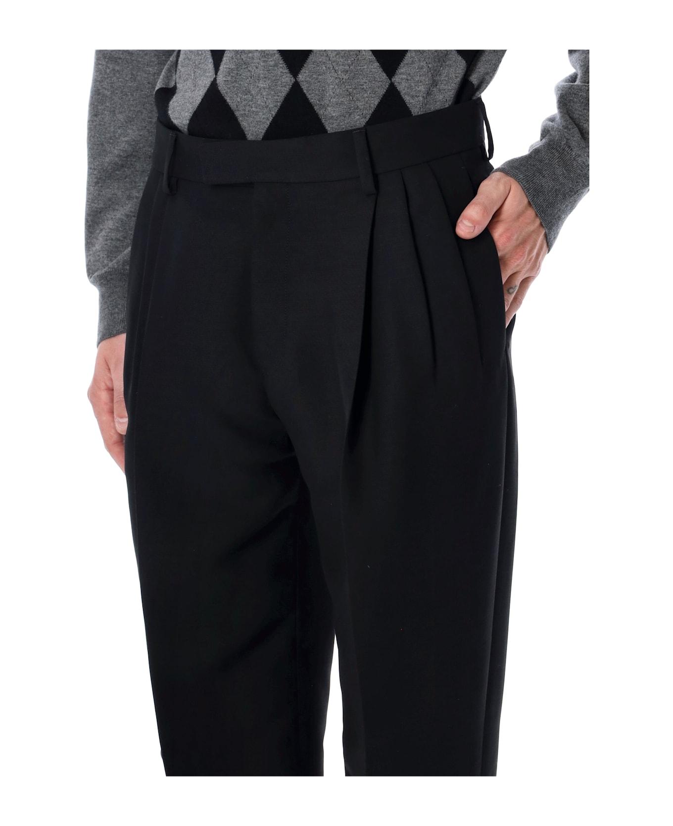 Ferragamo Black Tailored Wool Trousers With Pleats - NERO