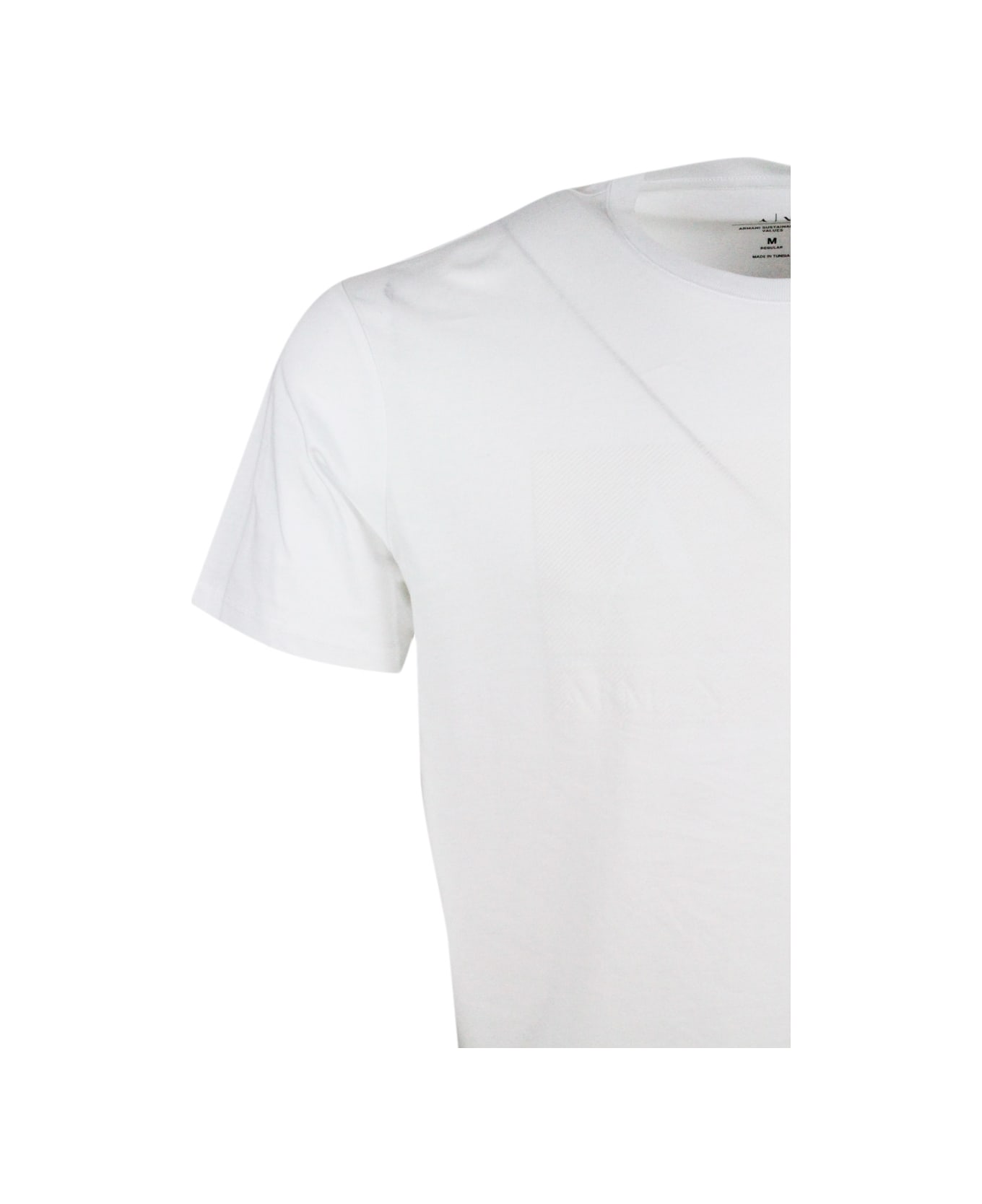 Armani Collezioni Short-sleeved Crew-neck T-shirt With Three-dimensional Logo On The Chest - White シャツ