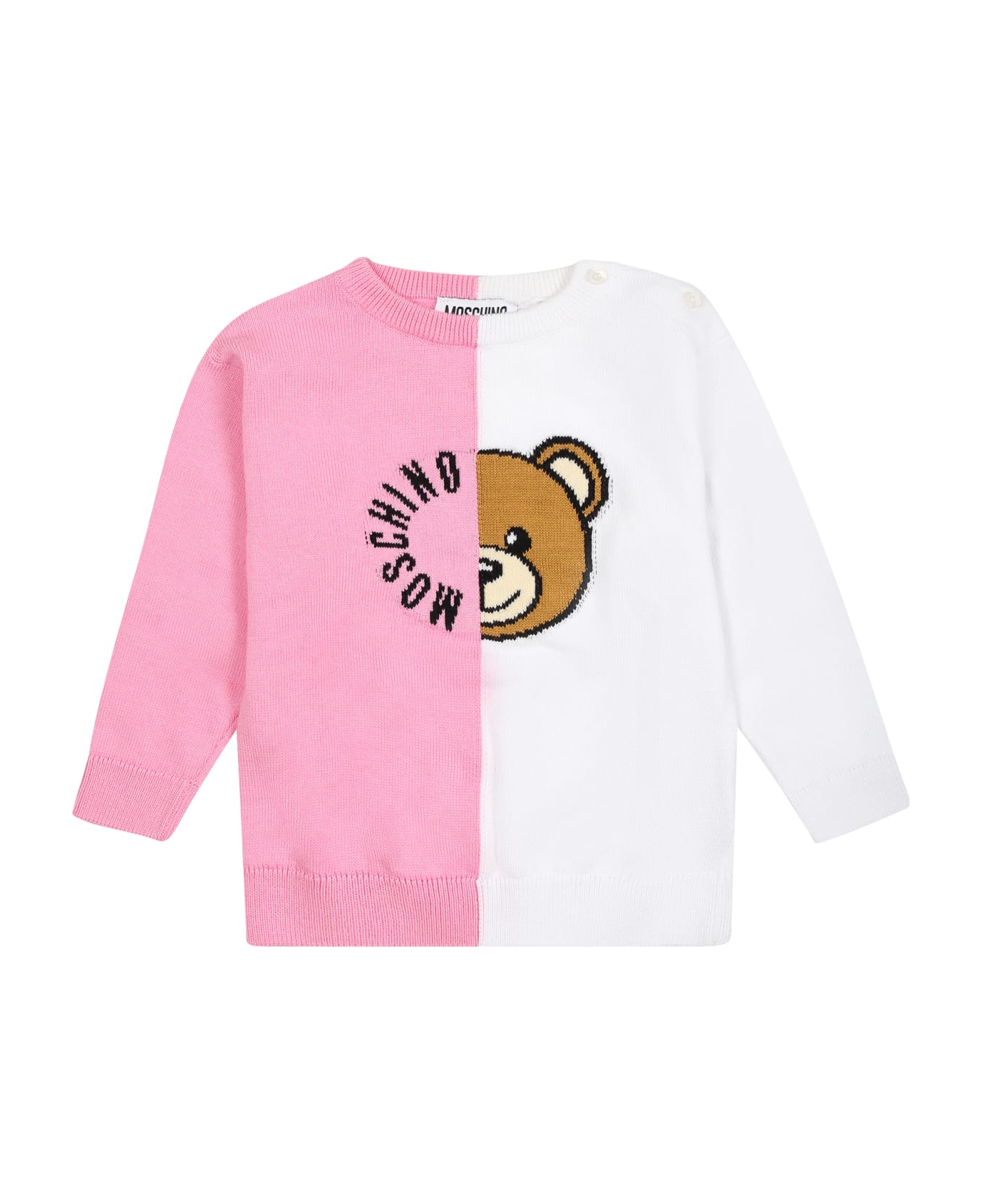 Moschino Multicolor Sweater For Baby Girl With Teddy Bear - Multicolor