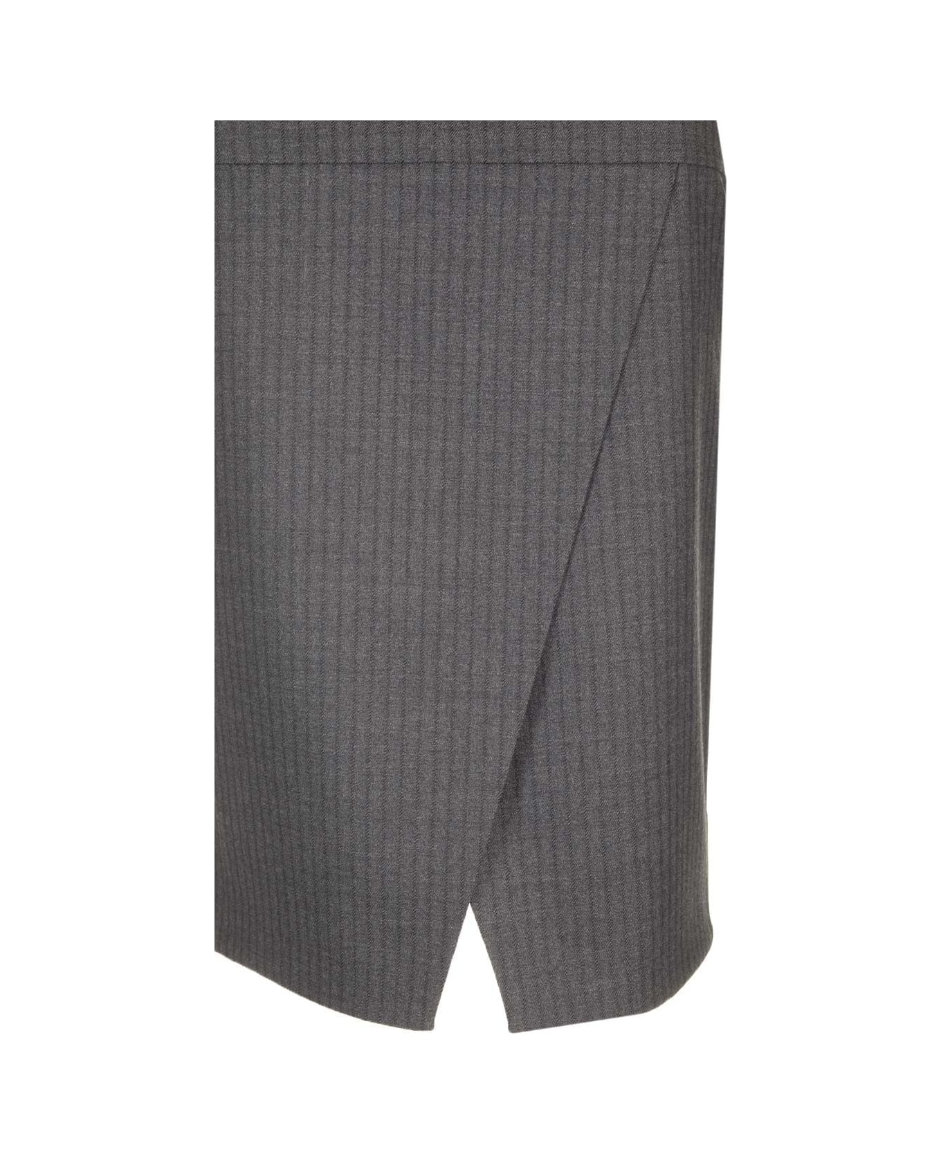 Fendi Pinstriped Wool Pencil Skirt - Grey