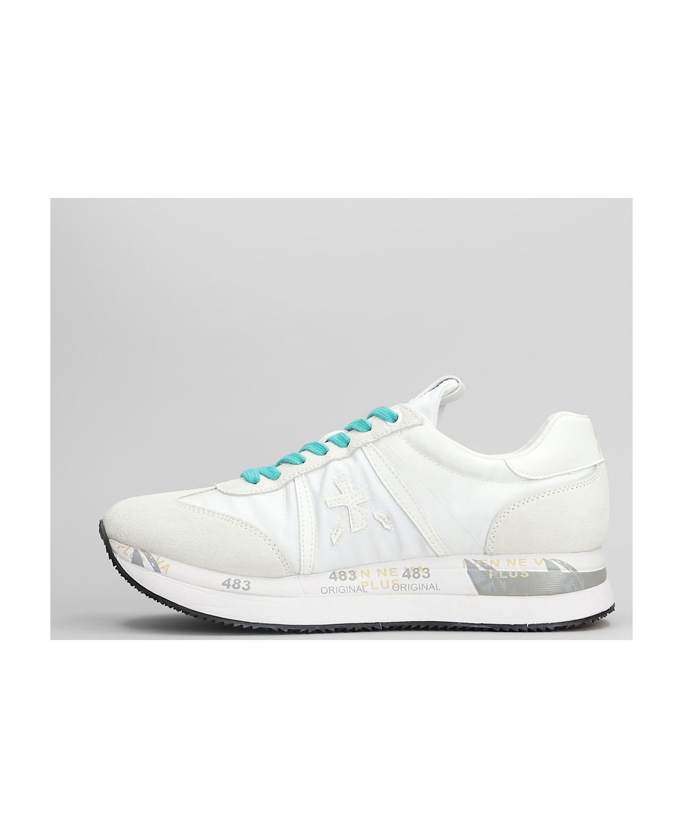 Premiata Conny Sneakers In White Suede And Fabric - white