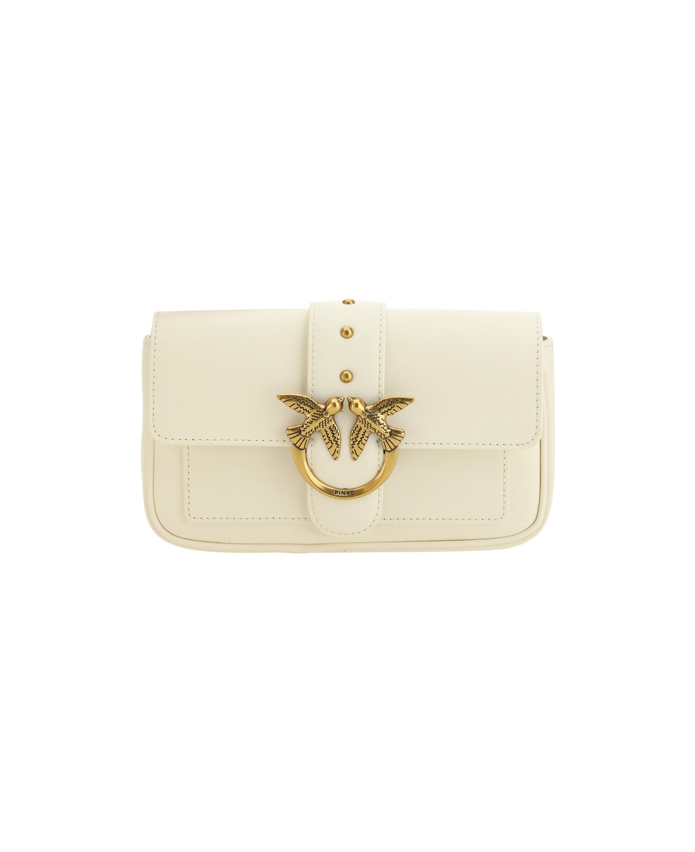 Pinko Love One Pocket Crossbody Bag - Q Bianco Seta Antique Gold