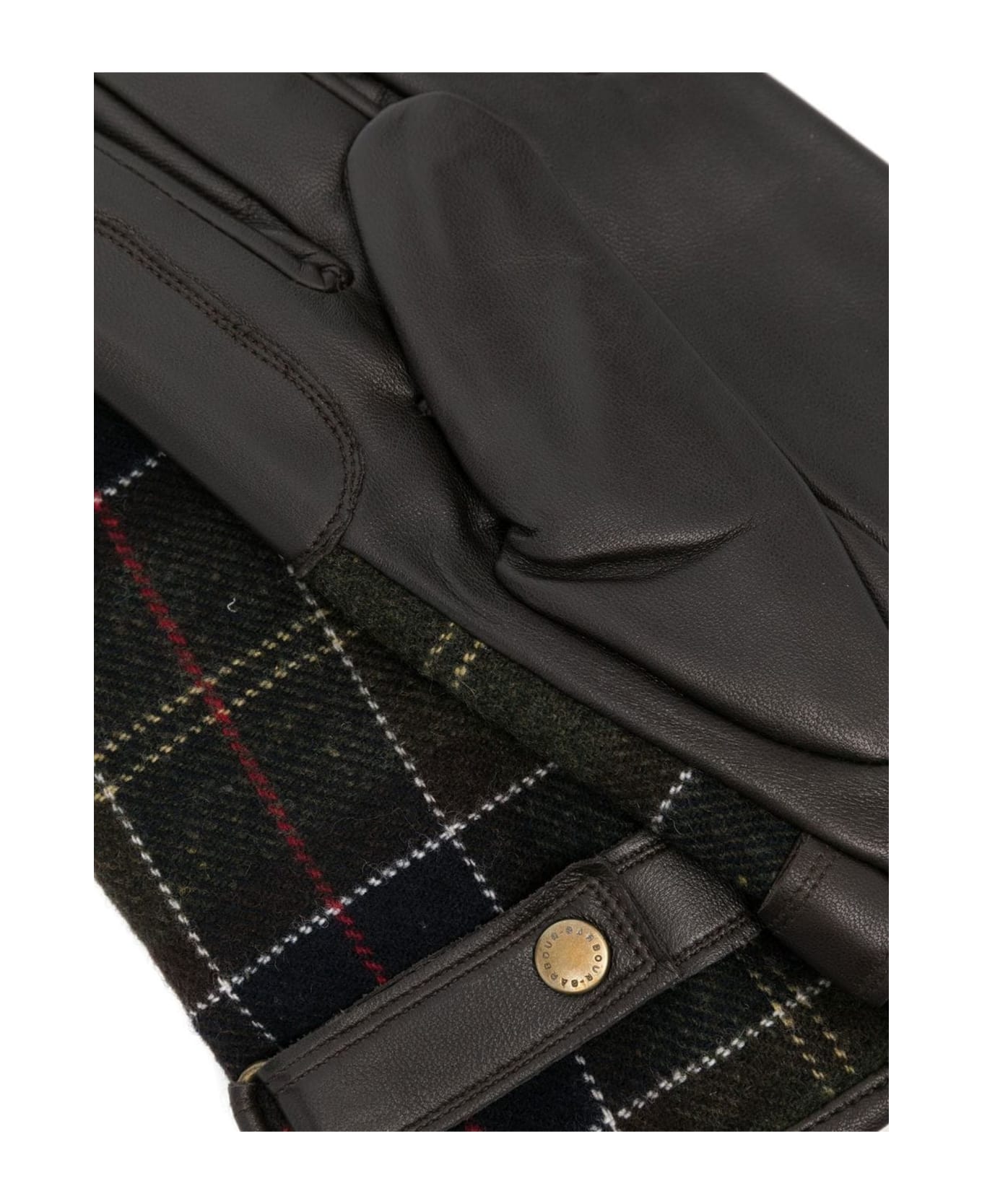 Barbour Check-pattern Leather Gloves - Marrone