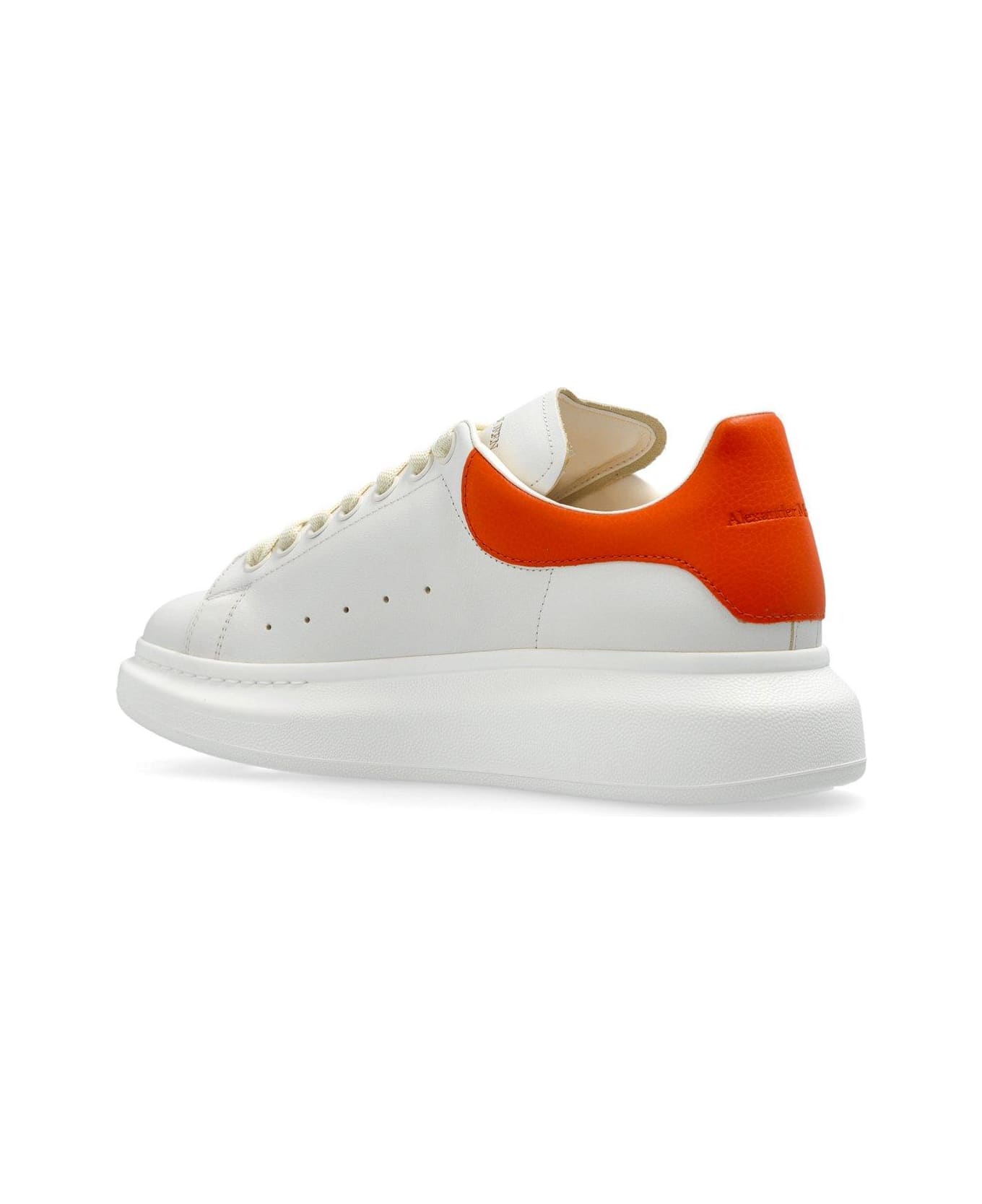 Alexander McQueen White Leather Sneakers With Orange Leather Heel - Off White/orange
