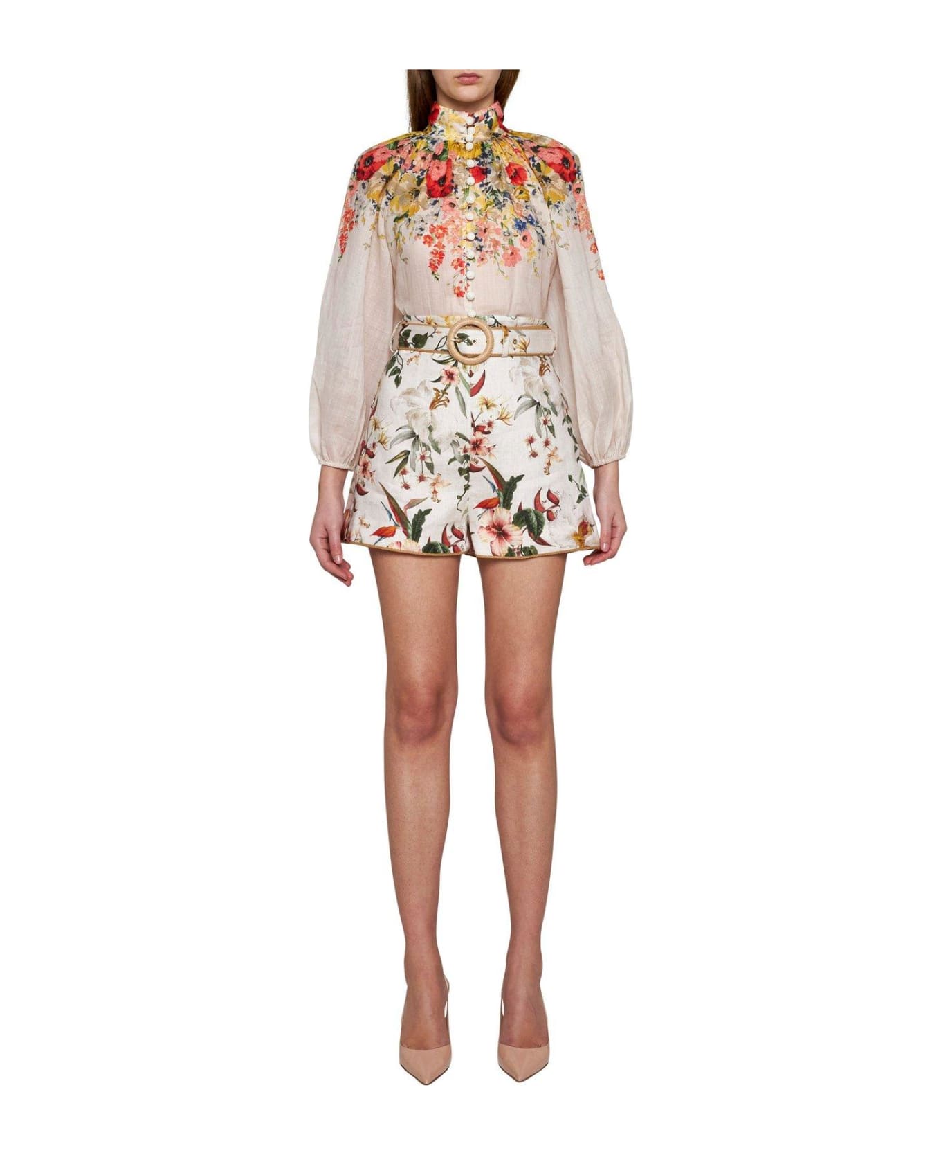 Zimmermann Lexi Fitted Floral Printed Shorts - White