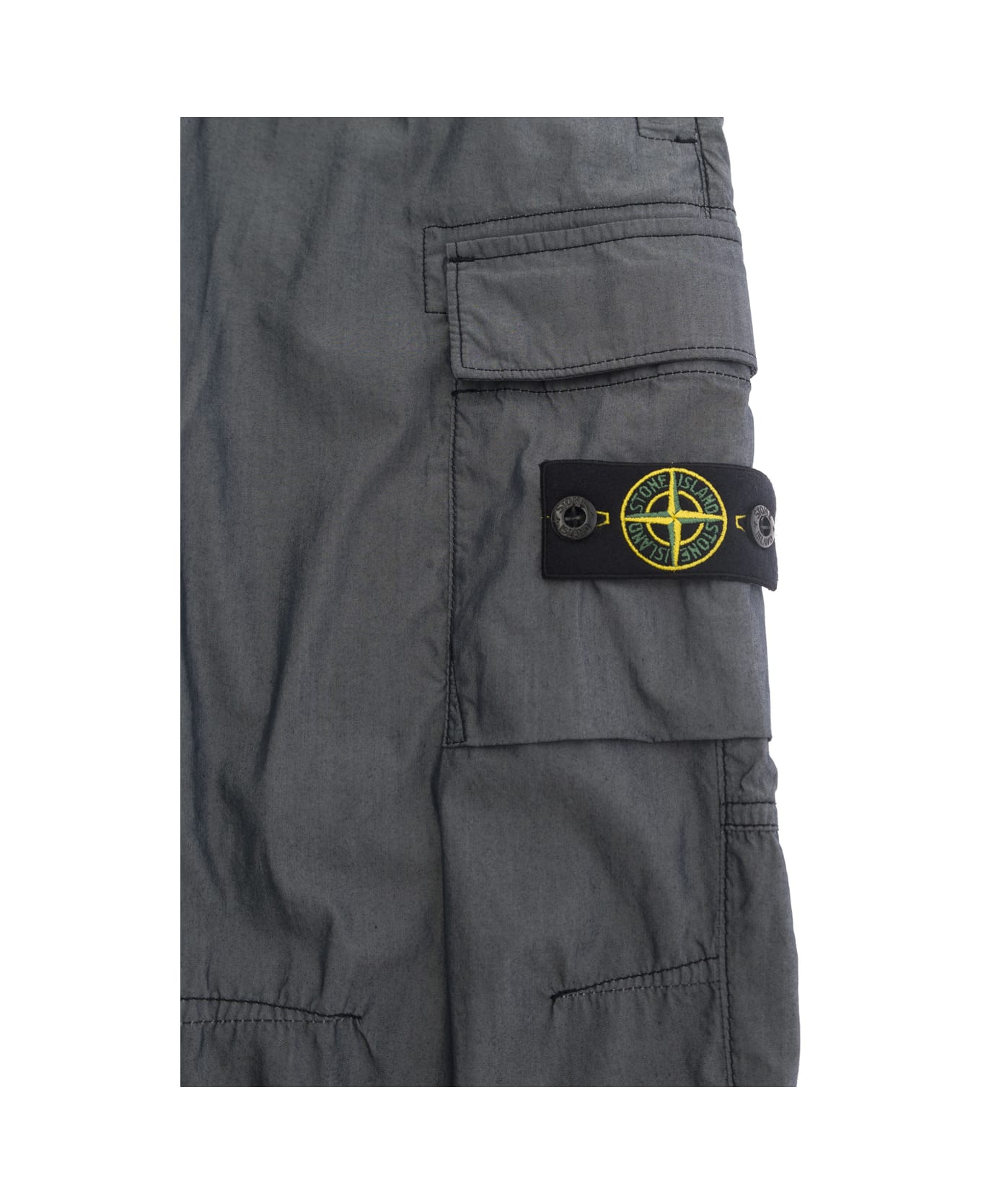 Stone Island Junior Grey Cargo Pants With Logo Patch In Cotton Blend Boy - Blu ボトムス