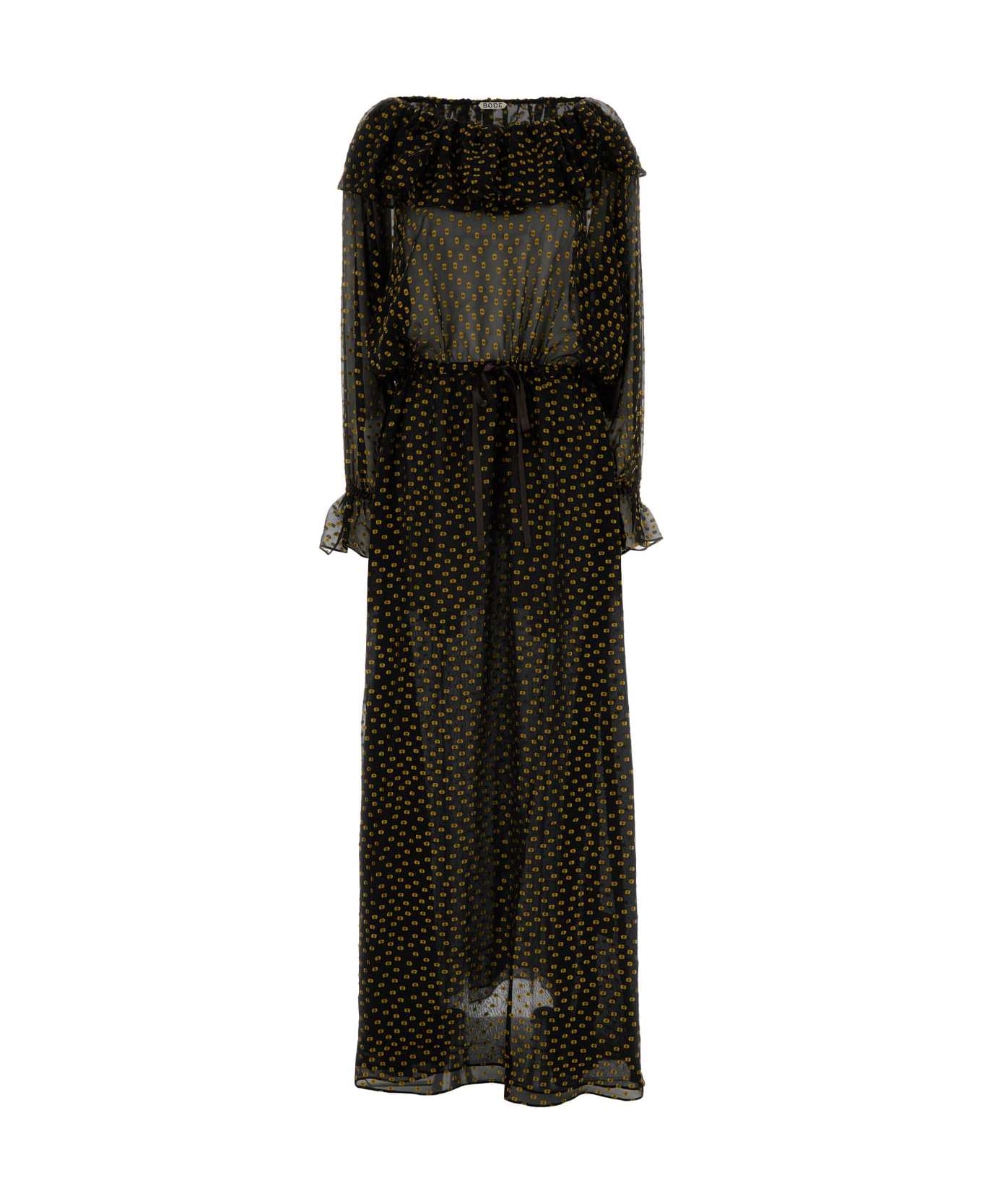 Bode Embroidered Silk Blend Stadium Dress - BLACKMULTI