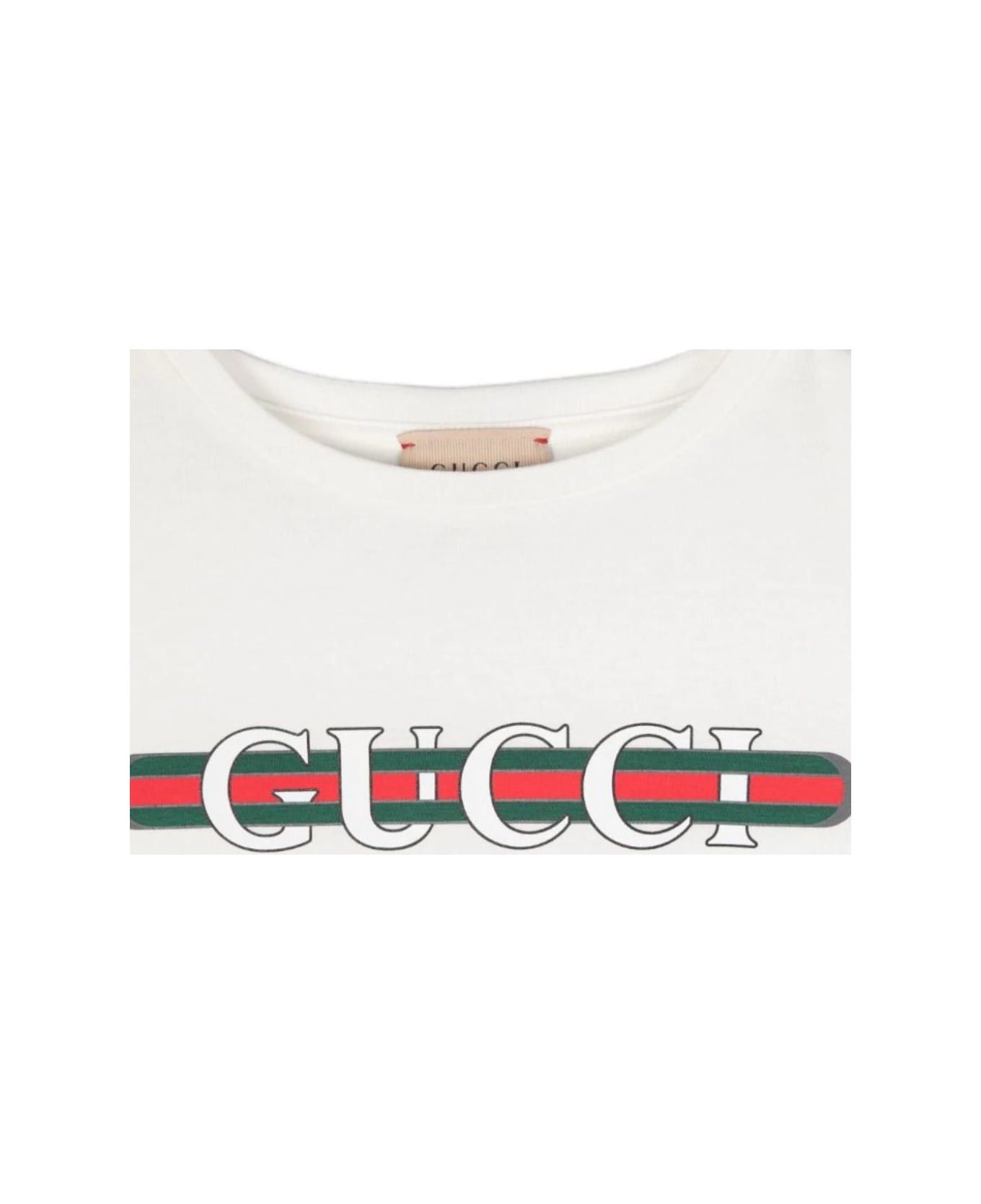 Gucci White T-shirt With Logo Print And Web In Jersey Boy - White