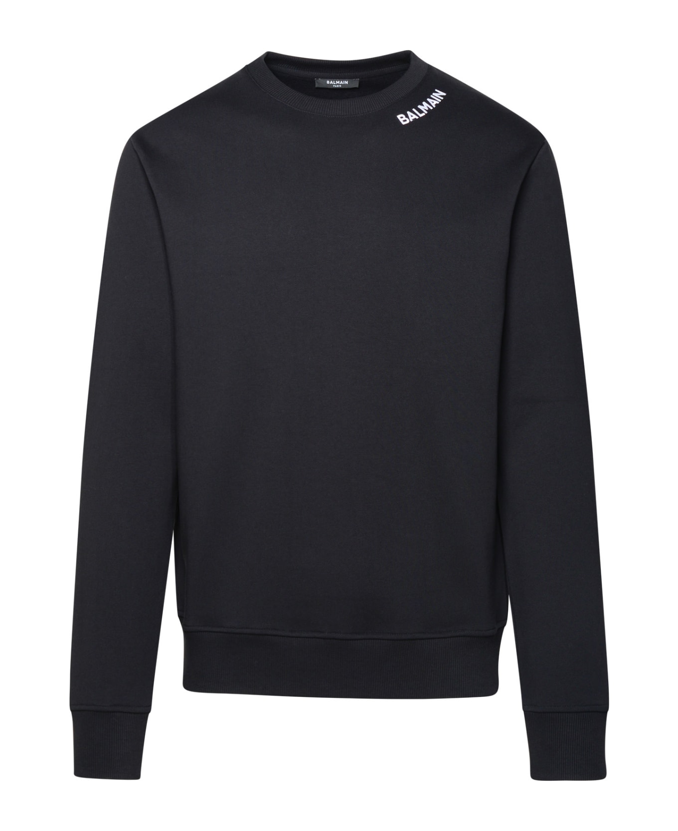 Balmain Crewneck Sweatshirt With Contrasting Logo Lettering In Cotton Man - Black フリース