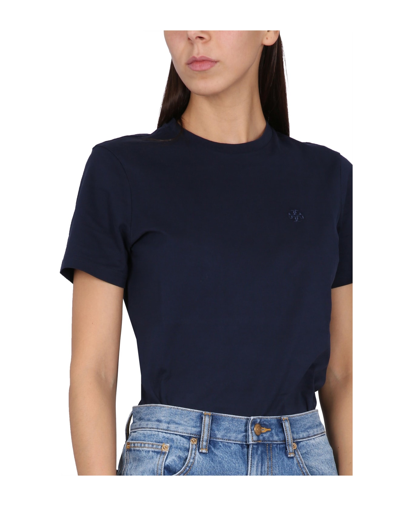 Tory Burch Embroidered Logo T-shirt - BLUE