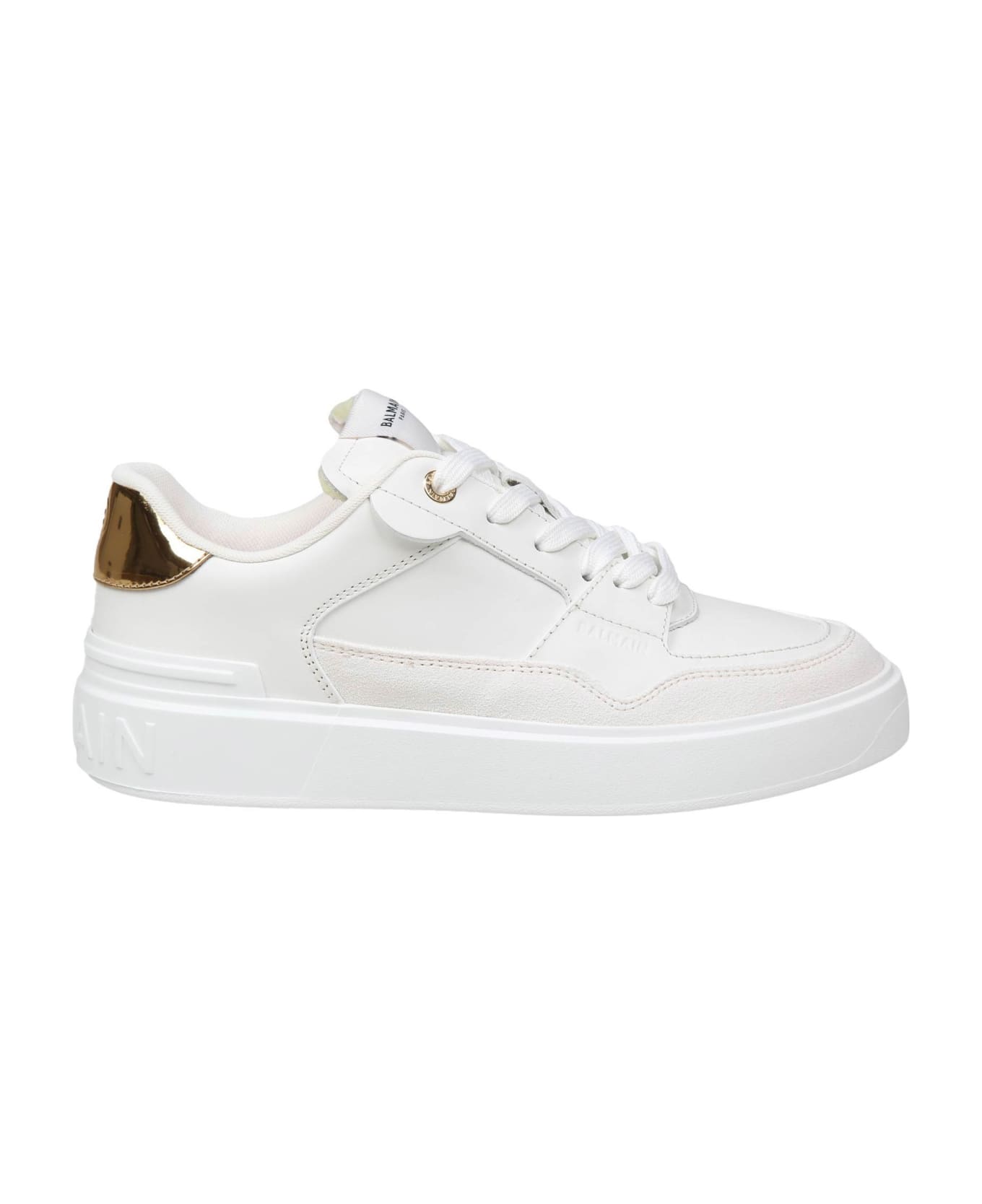 Balmain B- Court Flip Sneakers In White And Gold Leather - White / Gold