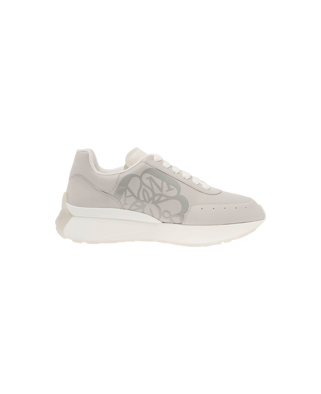 Alexander McQueen 'runner' Grey Sneakers With Tonal Logo Print In Leather Man - Grey