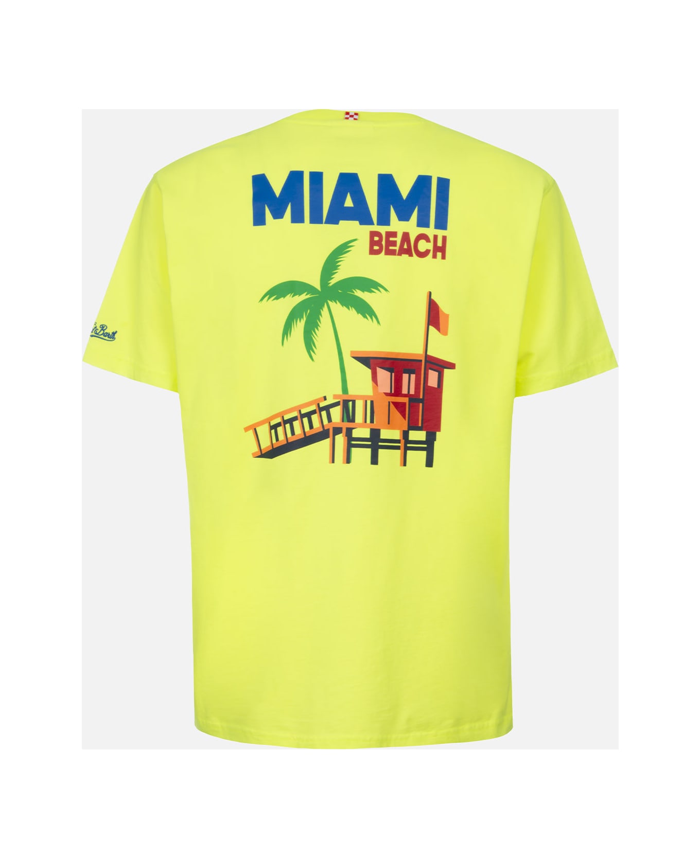 MC2 Saint Barth Man Cotton T-shirt With Miami Beach Postcard Placed Print - YELLOW