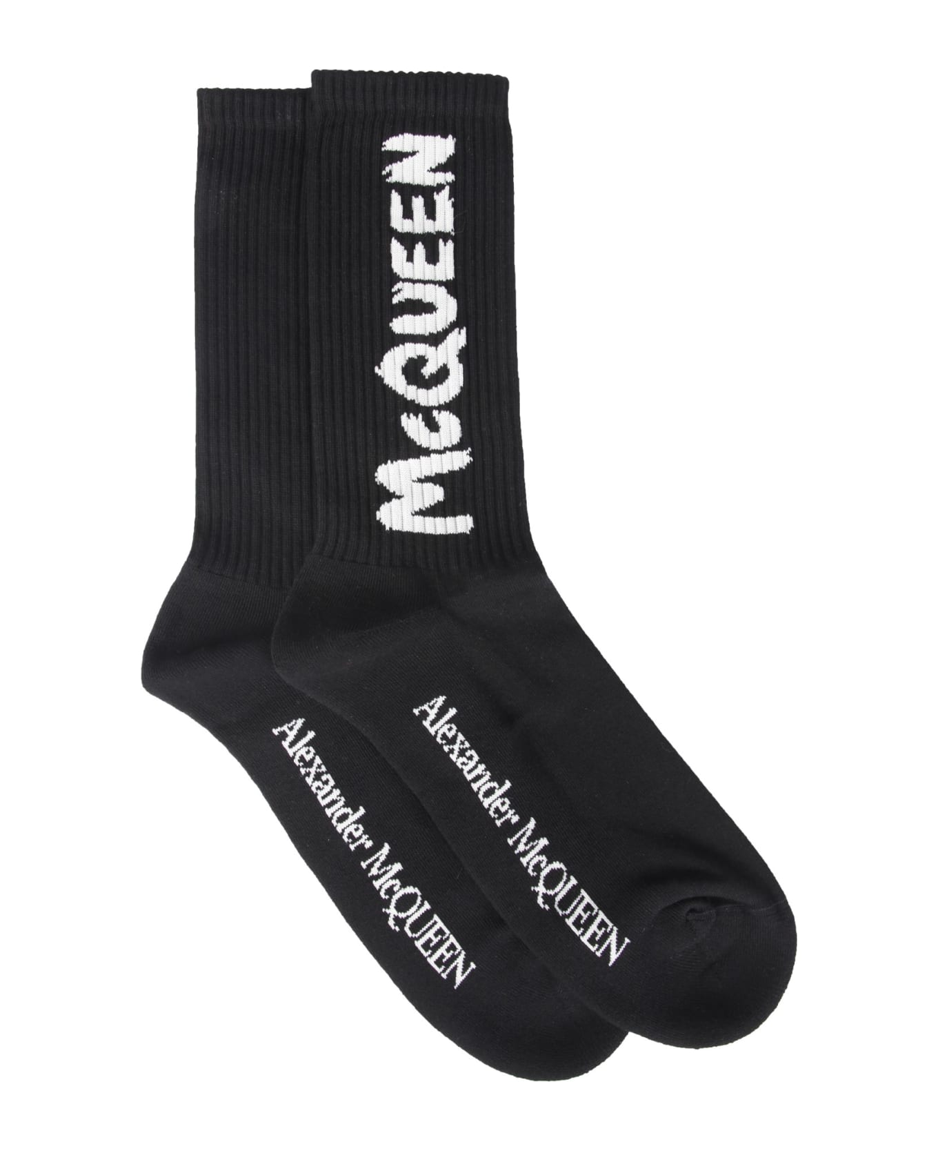 Alexander McQueen Graffiti Logo Socks - Black/ivory