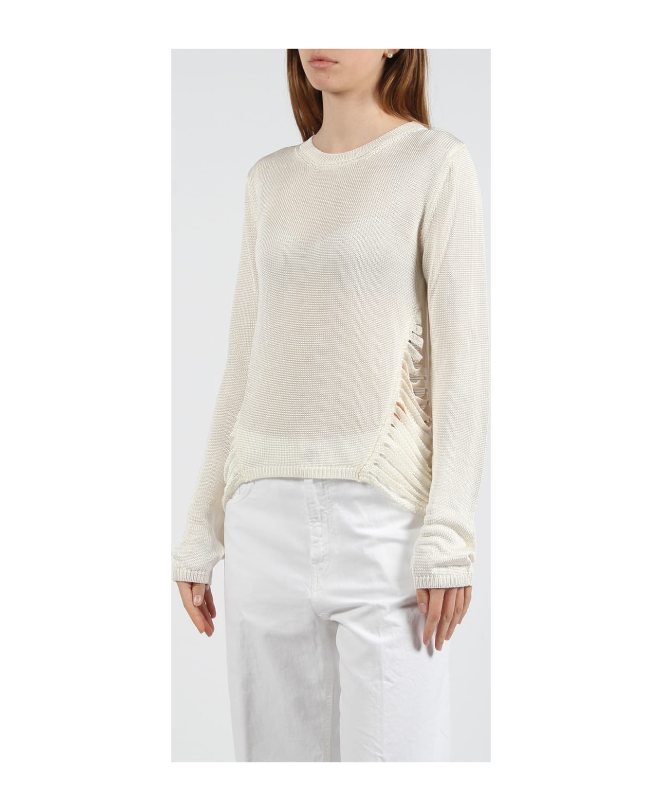 Atomo Factory Fringed Viscose Knit Sweater - White