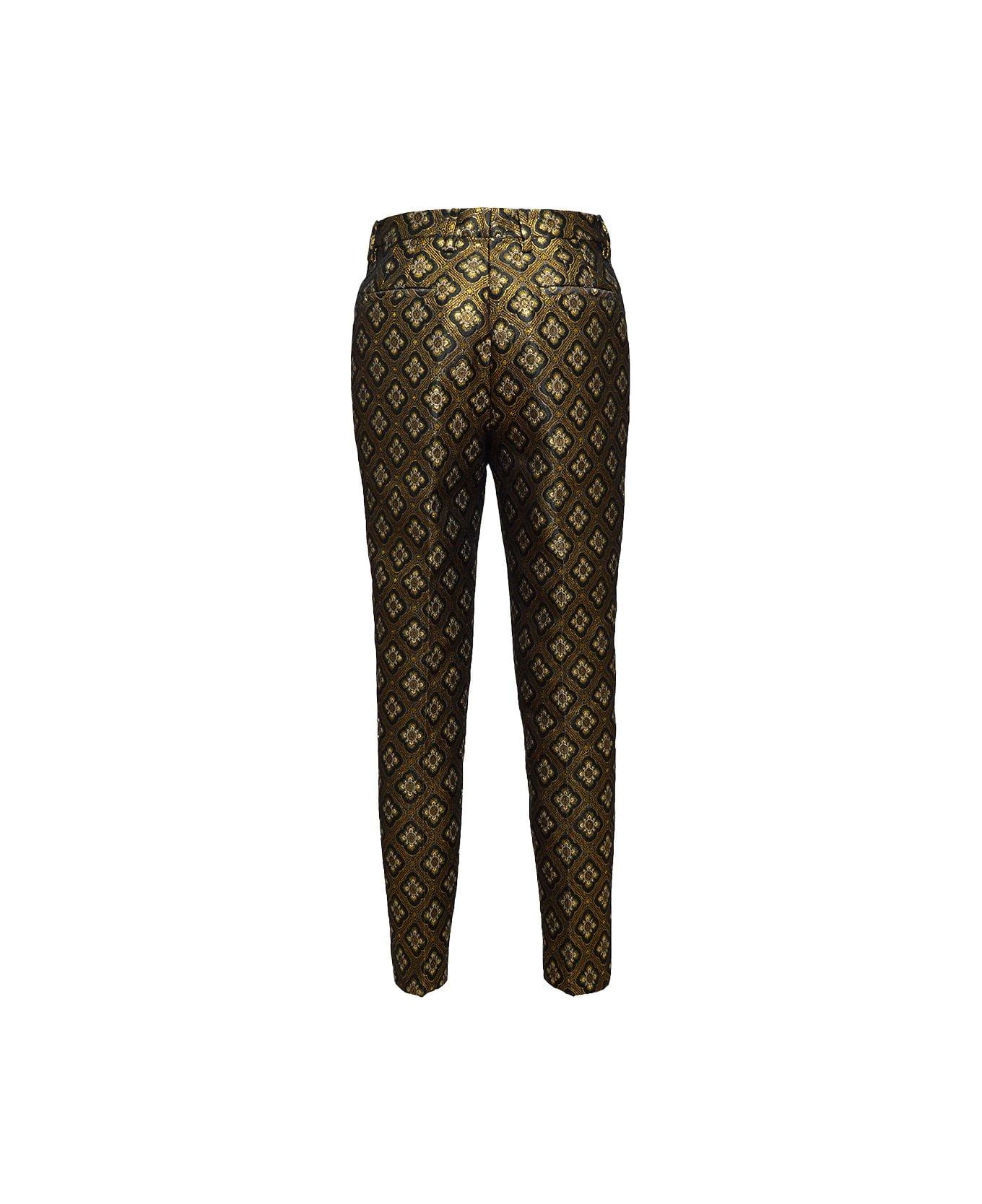 Etro Embroidered-motif Cropped Trousers - Nero/oro