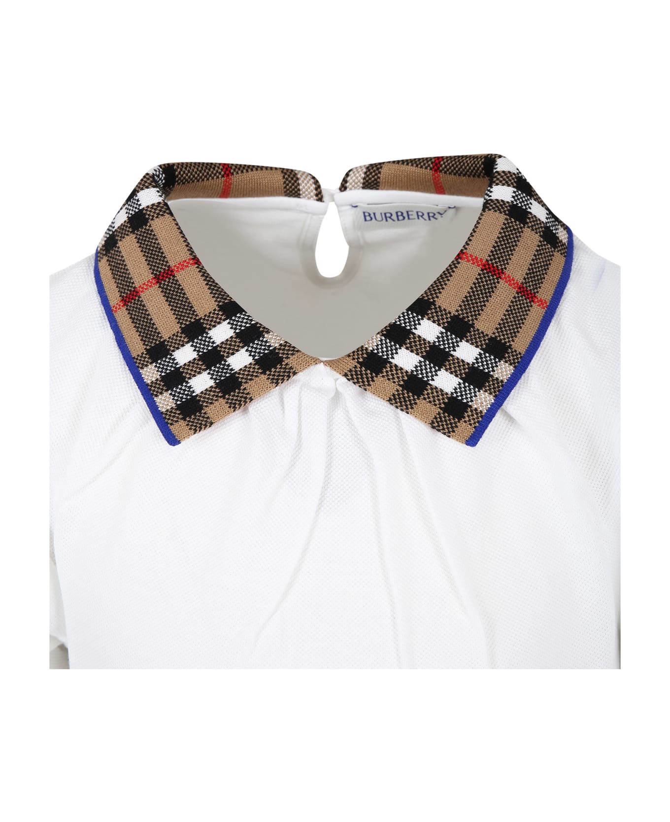 Burberry White T-shirt For Girl With Vintage Check On The Collar - White Tシャツ＆ポロシャツ