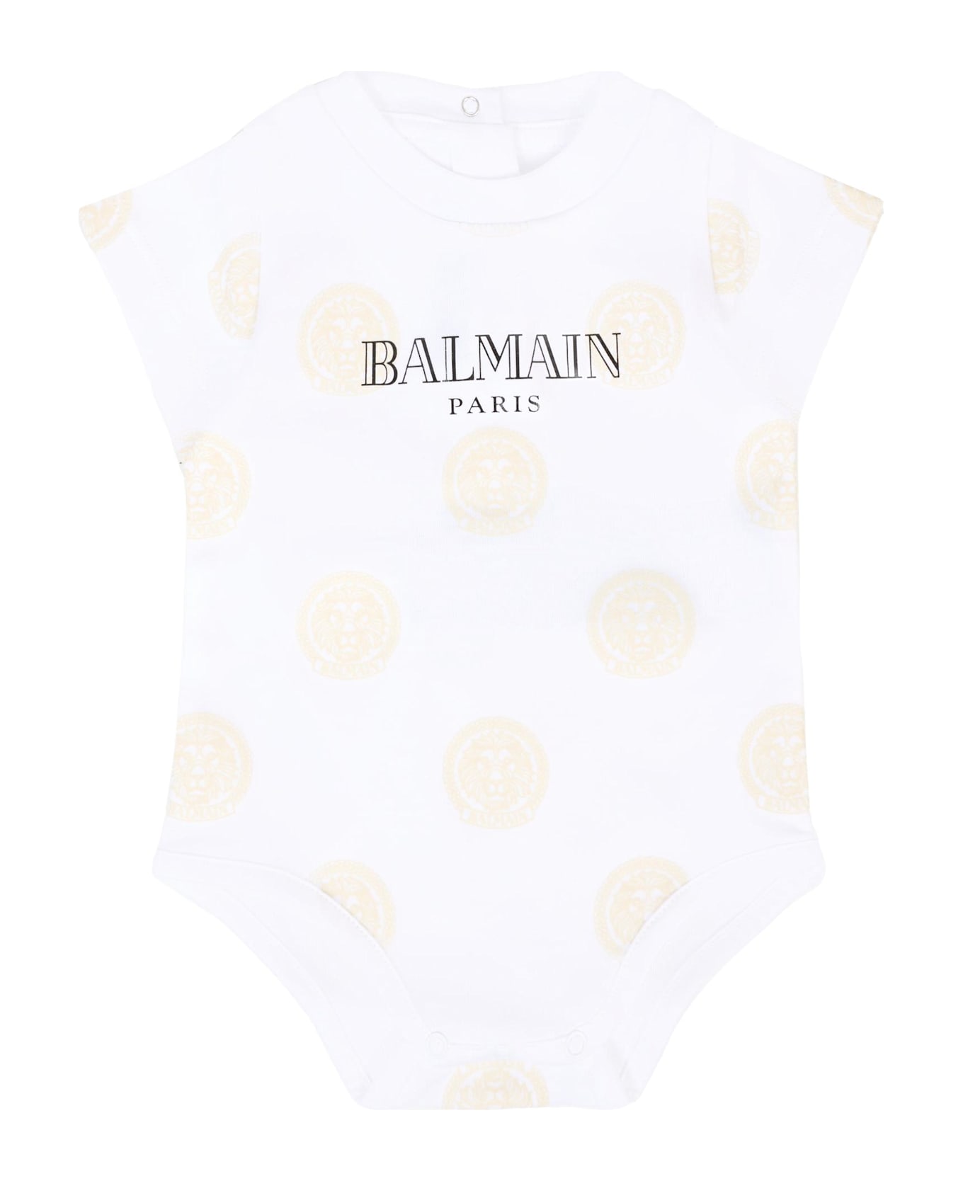 Balmain White Babygrow Set For Babykids With Logo - White