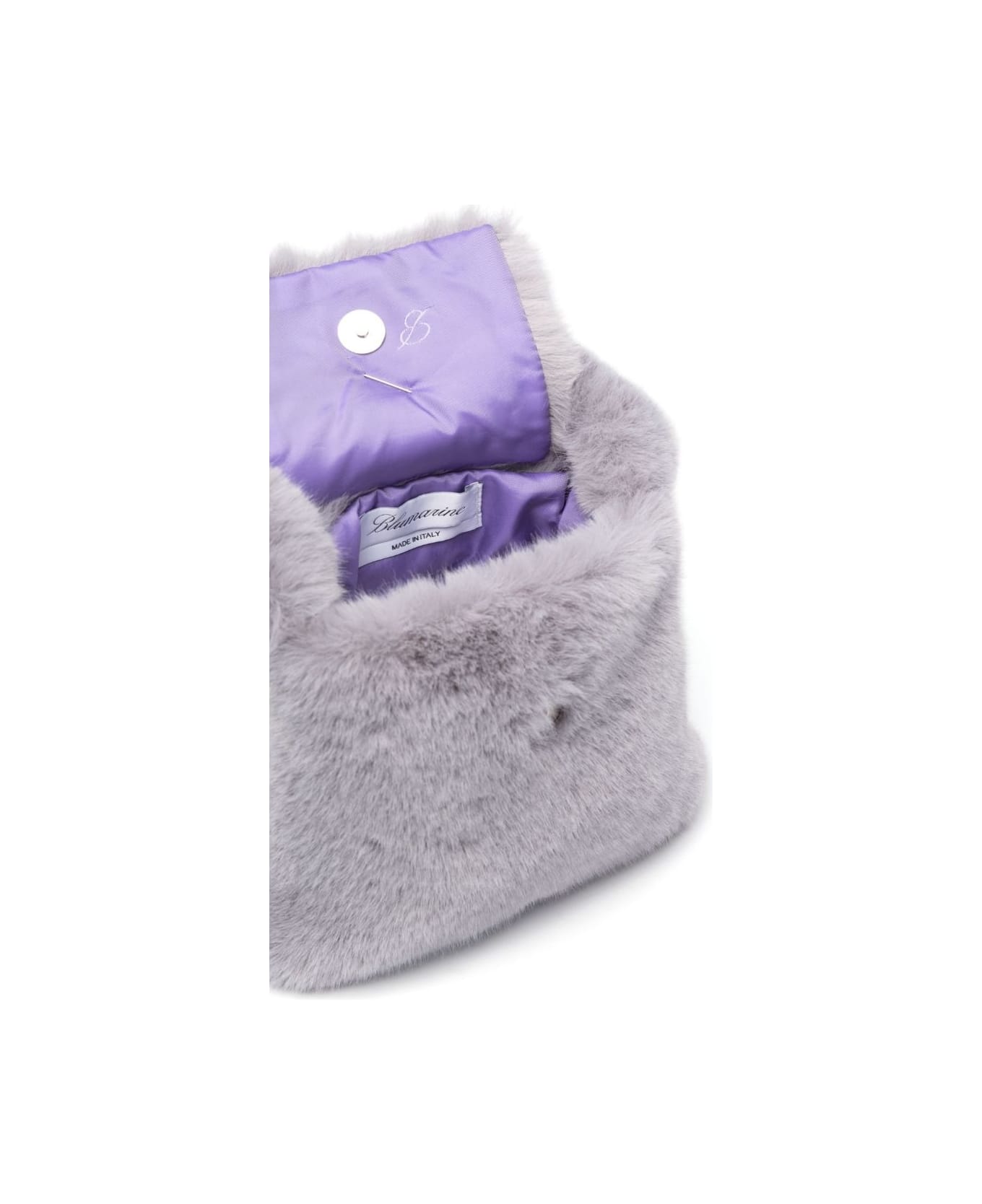 Blumarine Grey Faux Fur Mini Bag With Flap And Logo - Ice Grey