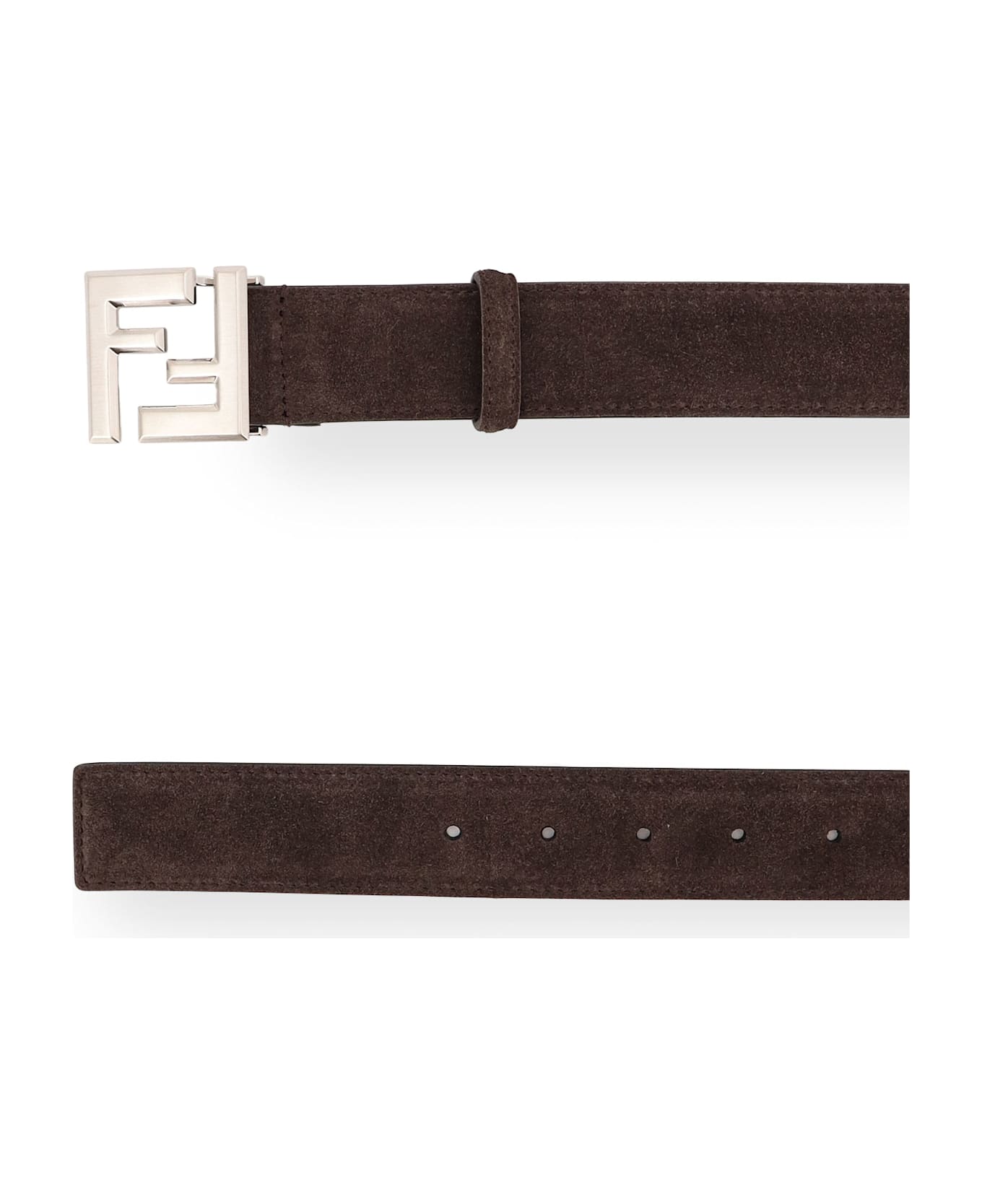 Fendi Squared Ff Suede Belt - MOKA+EBANO+P/P SAT