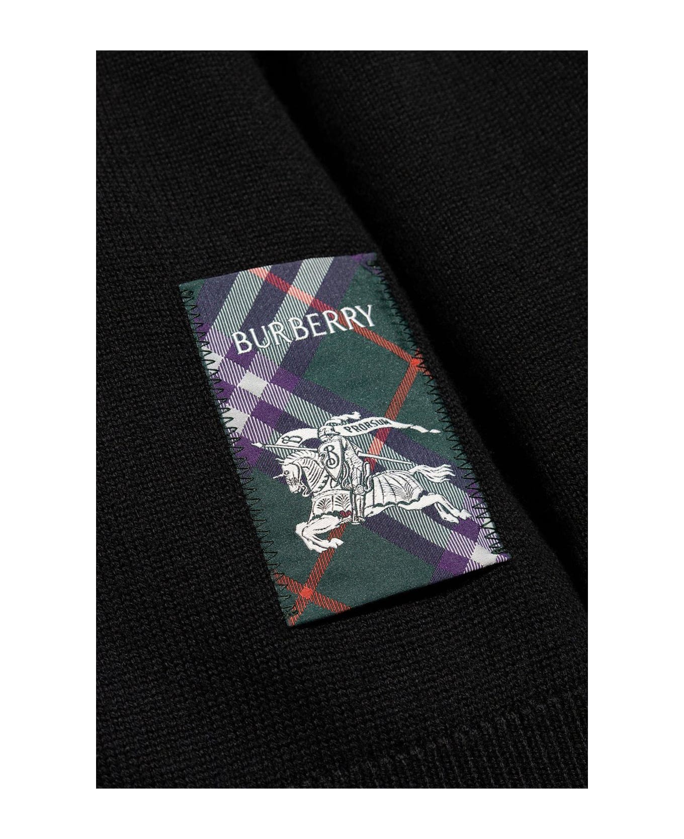 Burberry Logo Patch V-neck Knitted Cardigan - Black
