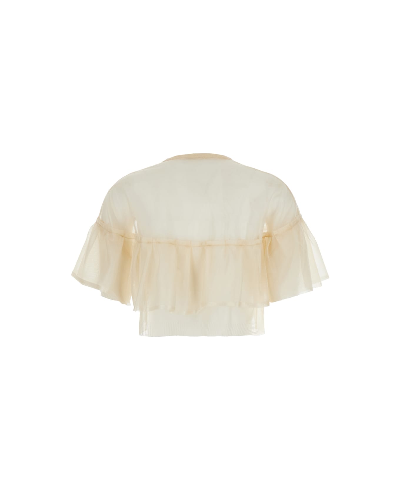 Philosophy di Lorenzo Serafini Beige Crewneck T-shirt With Ruffles In Tech Fabric Woman - Beige