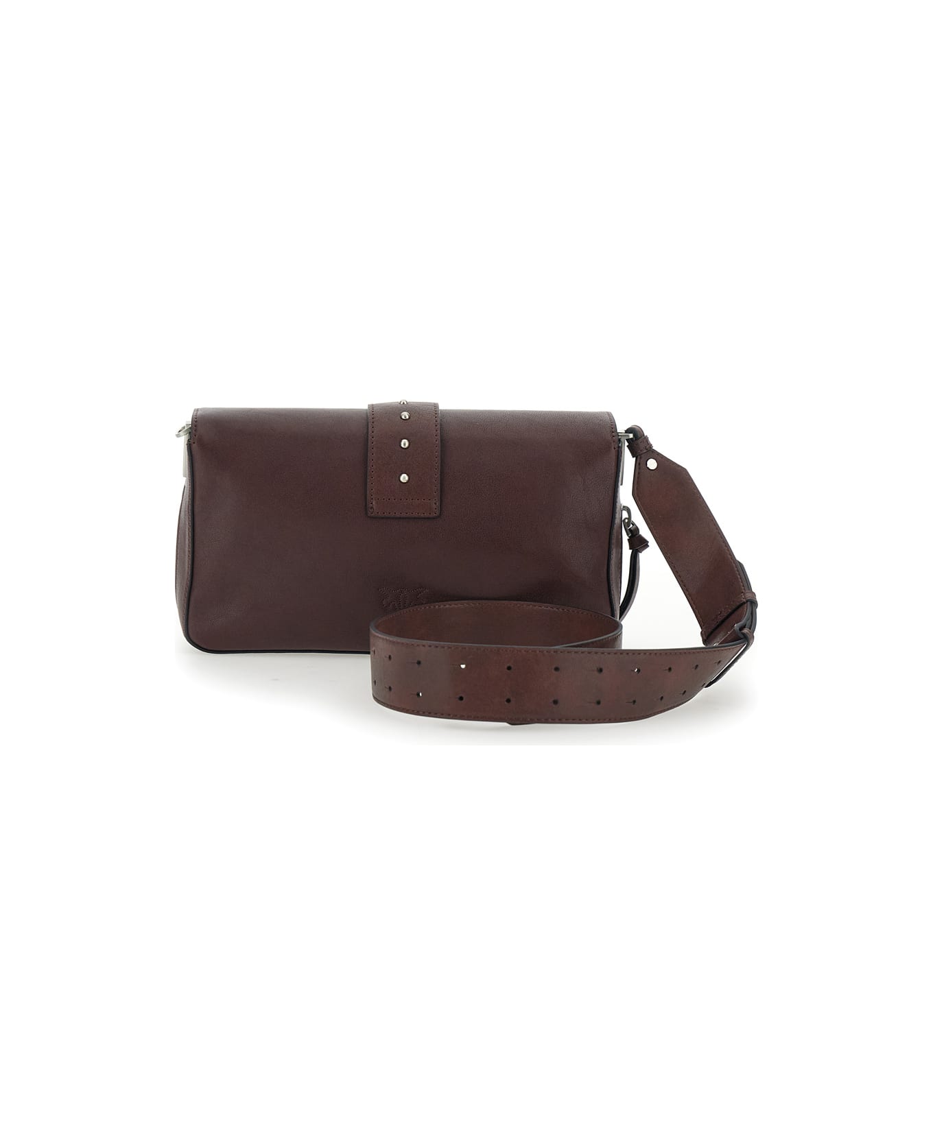 Pinko 
love One
 Brown Crossbody Bag With Love Birds Buckle And Adjustable Shoulder Strap In Leather Woman - Brown