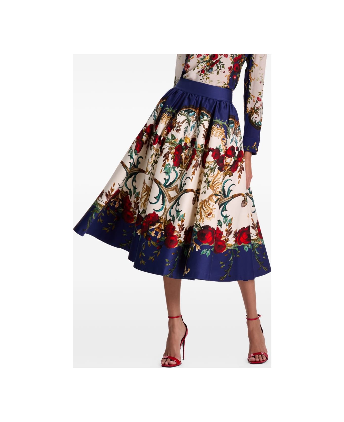 Alice + Olivia Printed Midi Skirt - Blue