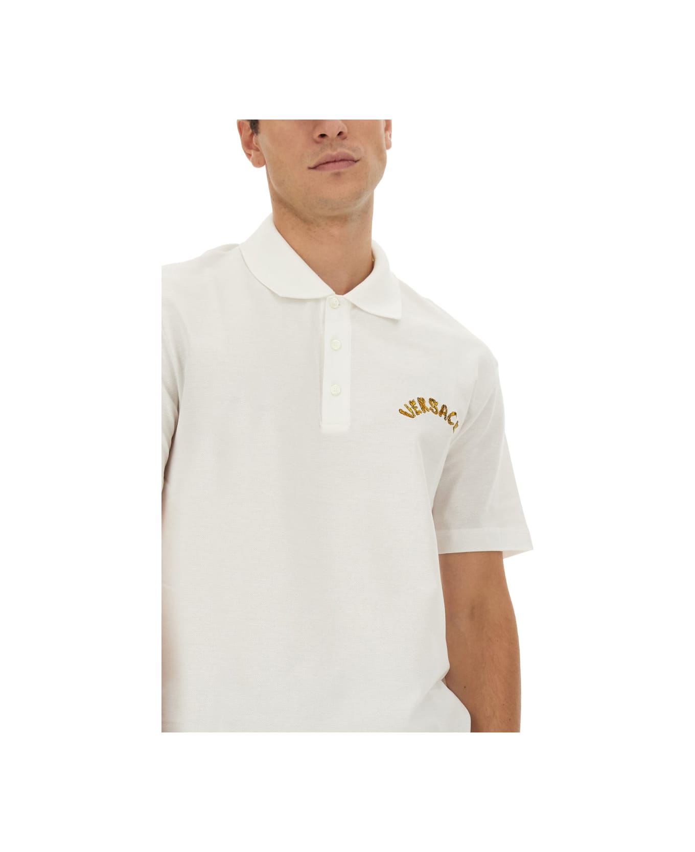 Versace Polo With Logo Embroidery - WHITE ポロシャツ