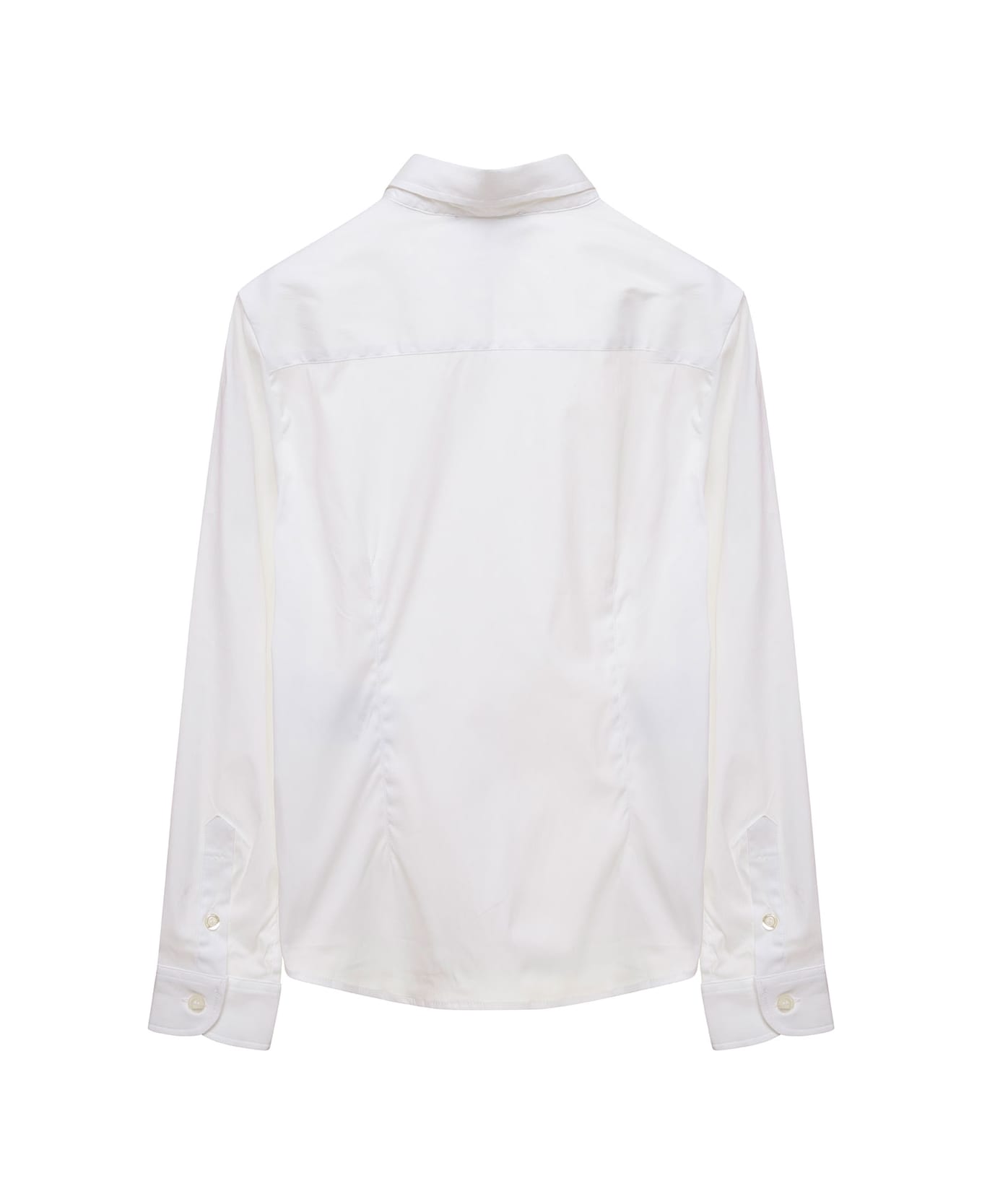 Emporio Armani White Shirt With Tonal Logo Embroidery In Stretch Cotton Blend Boy - White