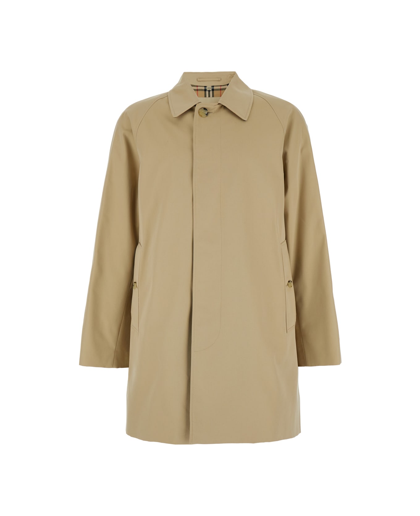 Burberry Beige Single-breasted Trench Coat With Concealed Closure In Gabardine Man - Beige