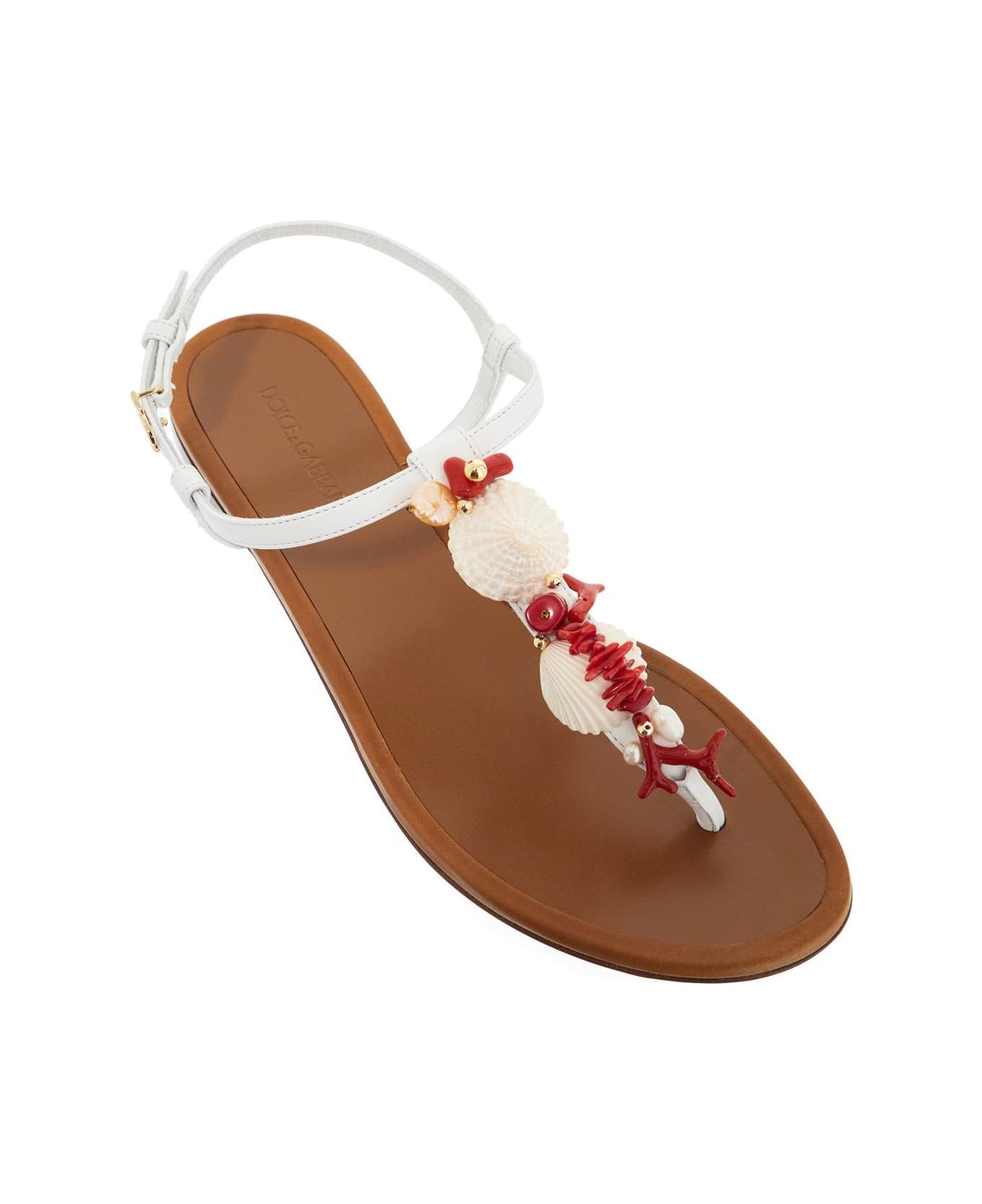 Dolce & Gabbana 'nappa Flip-flops With Coral - BIANCO/MULTICOLOR (White)